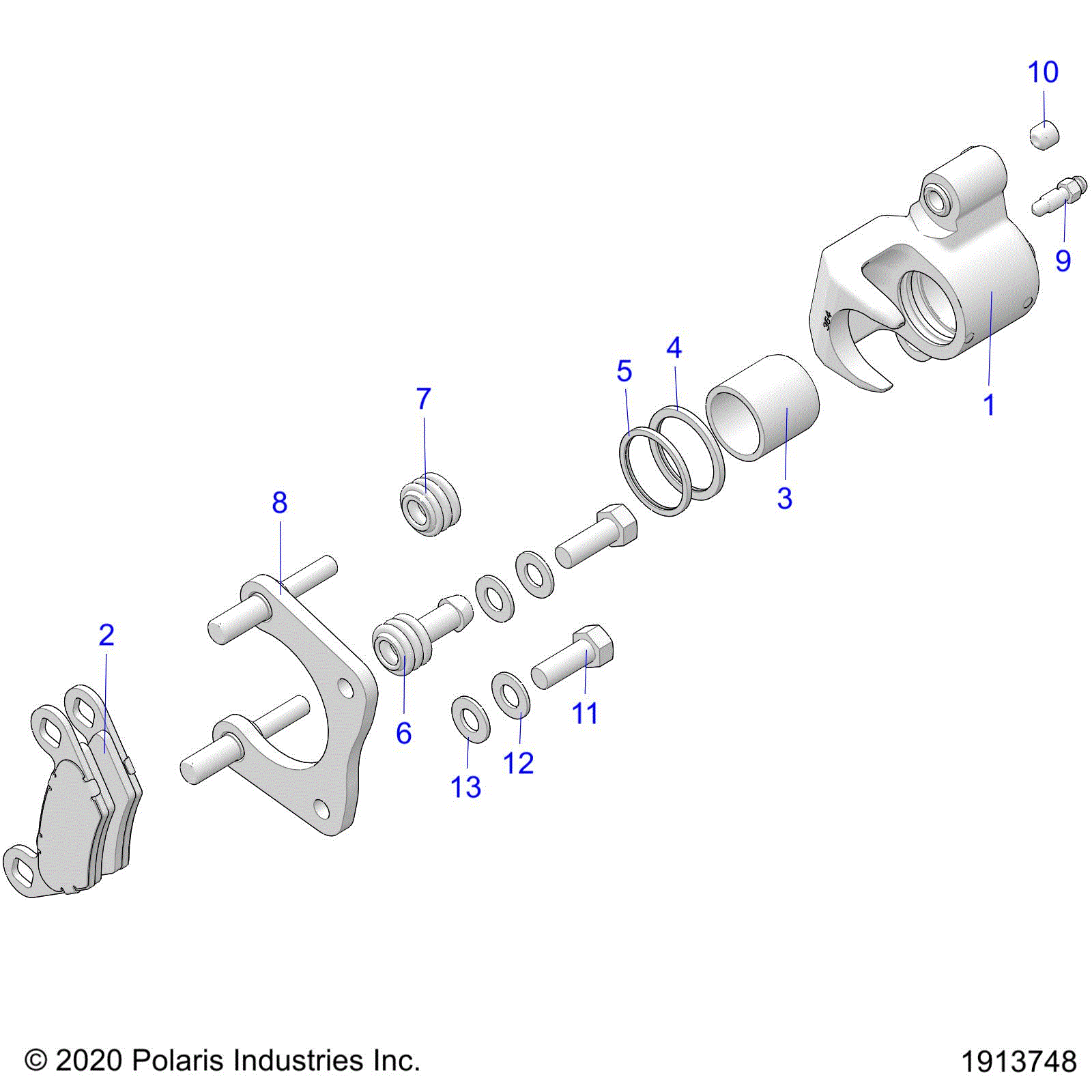 An Image of a Genuine Polaris Parts Schematic Diagram showing the schematic - BRAKES: REAR CALIPER - 2025 POLARIS SPORTSMAN 570 EPS EBS RC LE