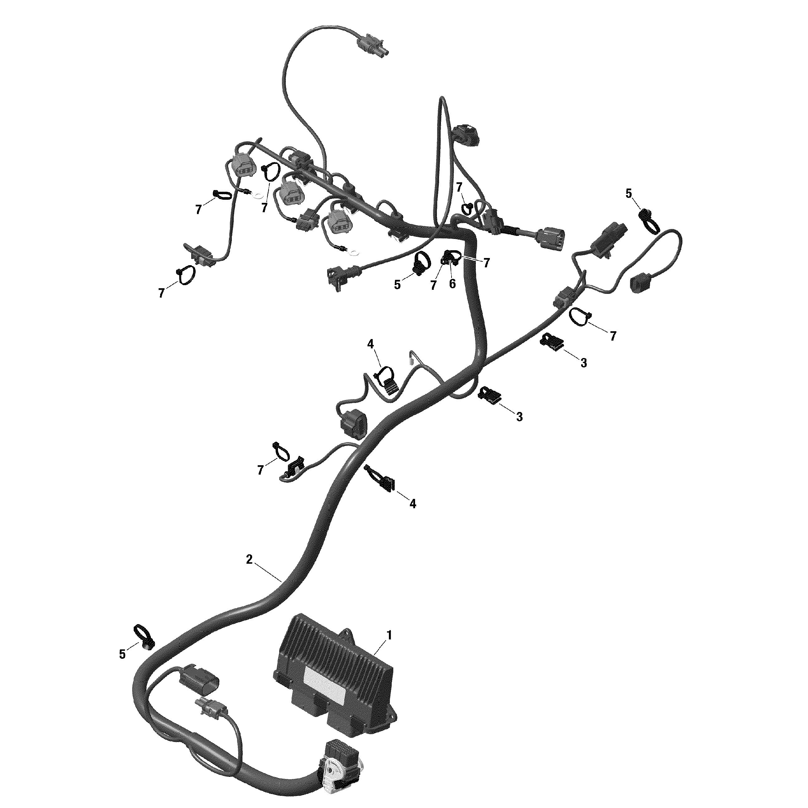 An Image of a Genuine Can-Am Parts Schematic Diagram showing the schematic - ENGINE HARNESS AND ELECTRONIC MODULE 900 HO