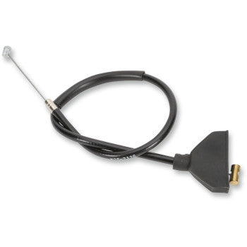 Black vinyl-coated brake cable with metal fittings and a triangular rubber end piece.