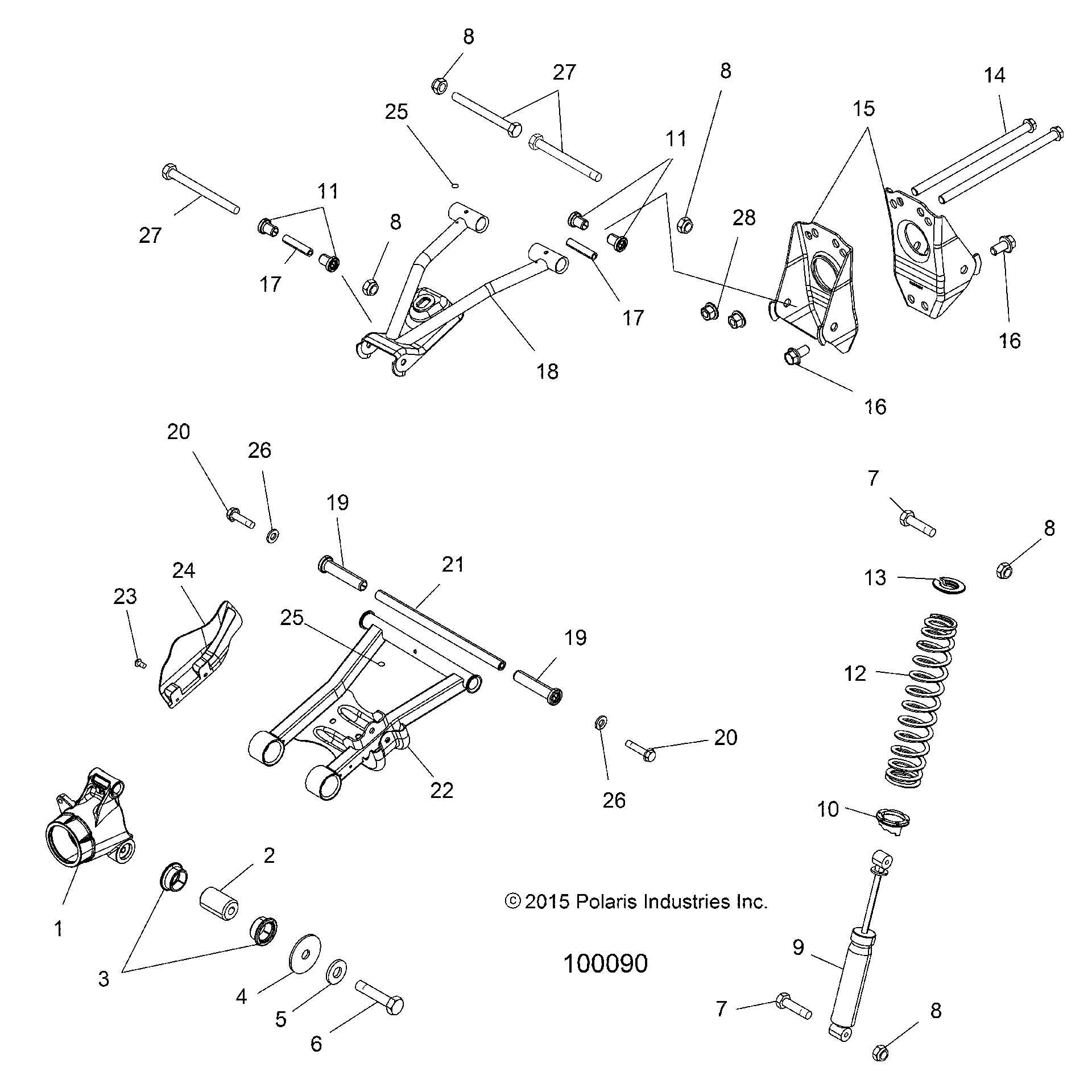 An Image of a Genuine Polaris Parts Schematic Diagram showing the schematic - SUSPENSION: REAR - 2020 POLARIS SPORTSMAN 450 HO EPS