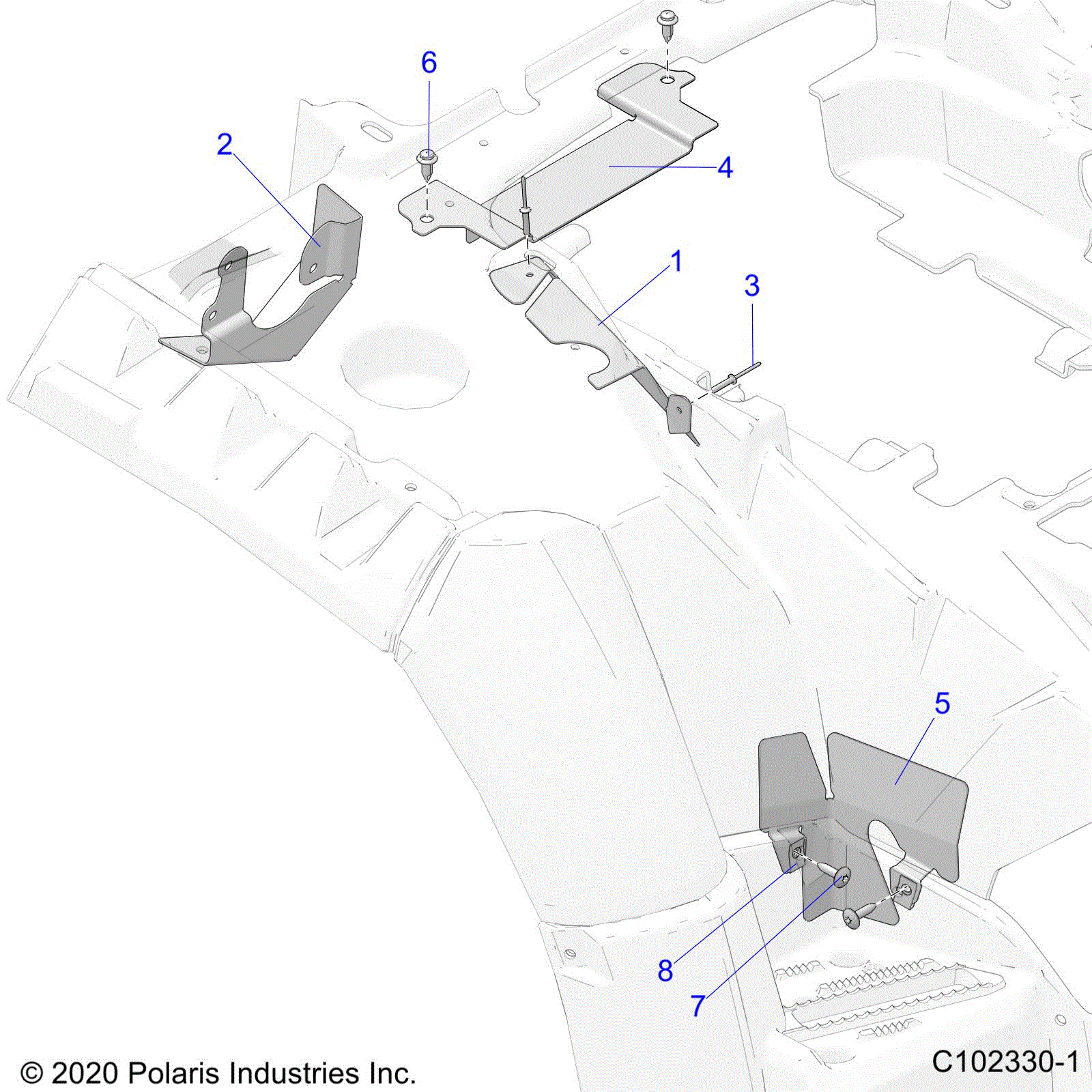 An Image of a Genuine Polaris Parts Schematic Diagram showing the schematic - BODY: HEAT SHIELDS - 2026 POLARIS SPORTSMAN TOURING XP 1000