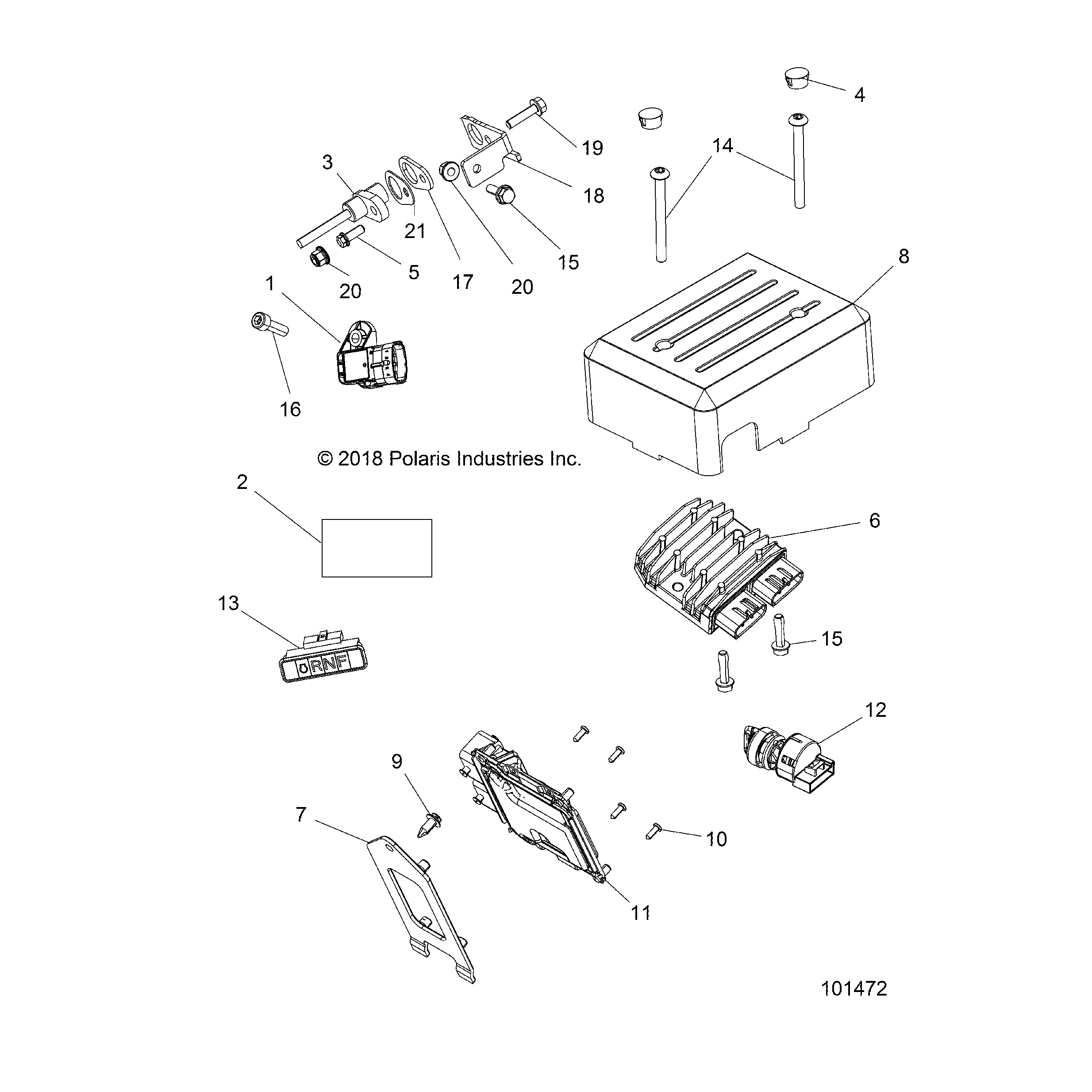 An Image of a Genuine Polaris Parts Schematic Diagram showing the schematic - ELECTRICAL: SENSORS MODULES and SWITCHES - 2018 POLARIS ACE 150 EFI INDY