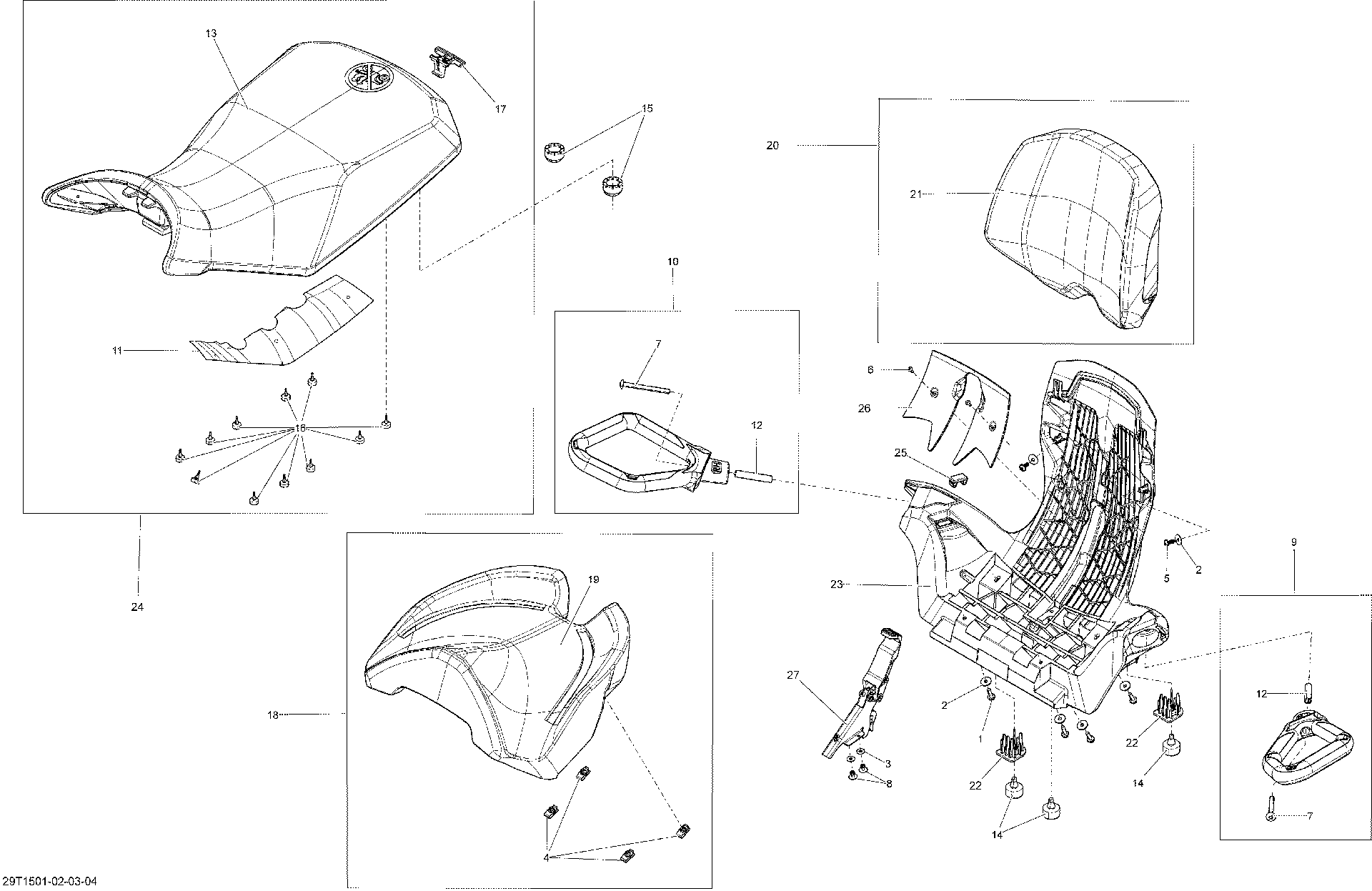 An Image of a Genuine Can-Am Parts Schematic Diagram showing the schematic - SEAT _29T1501