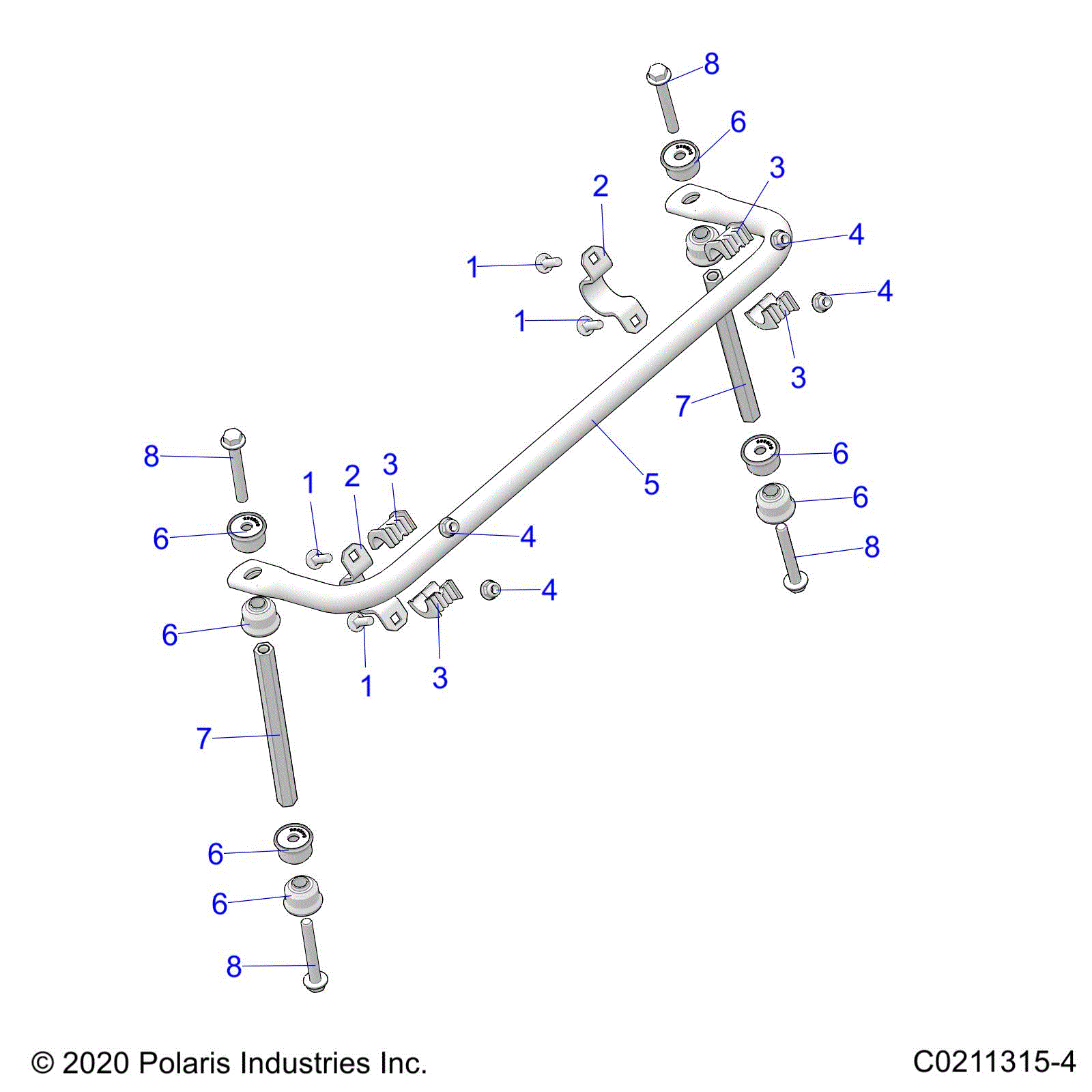 An Image of a Genuine Polaris Parts Schematic Diagram showing the schematic - SUSPENSION: STABILIZER BAR - 2021 POLARIS SCRAMBLER 850 48"
