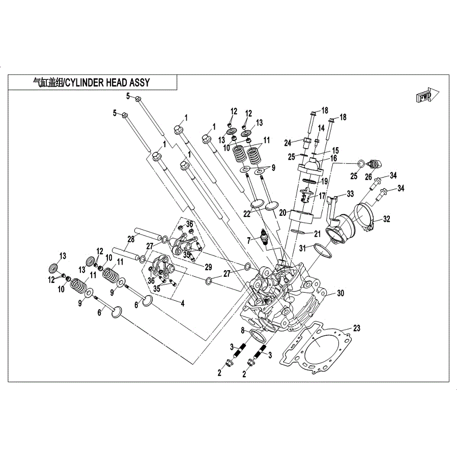 An Image of a Genuine CFMOTO Parts Schematic Diagram showing the schematic - CYLINDER HEAD ASSY - 2019 CFMOTO UFORCE 500