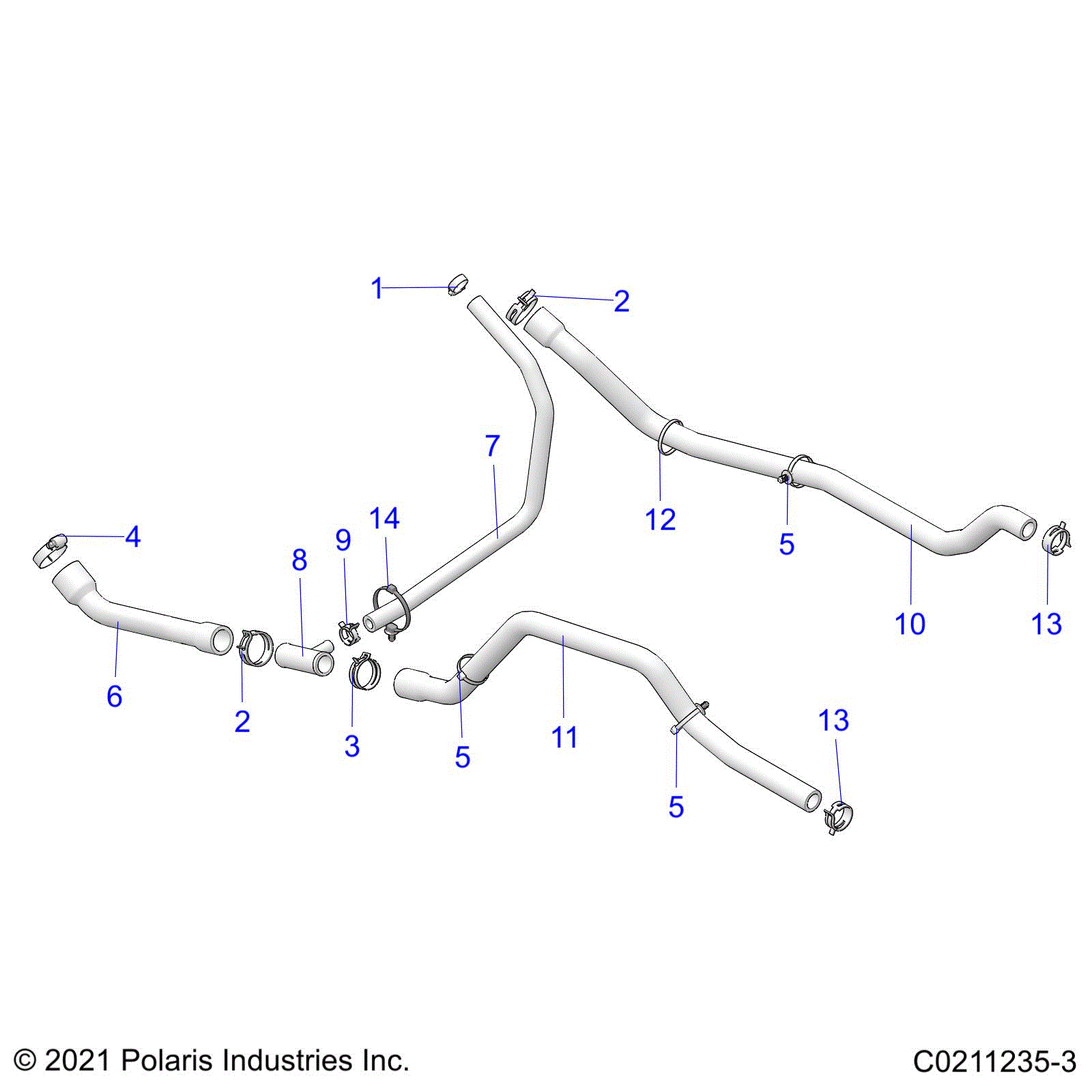 An Image of a Genuine Polaris Parts Schematic Diagram showing the schematic - ENGINE: COOLING SYSTEM HOSES - 2022 POLARIS SPORTSMAN 570