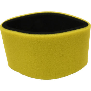 The Kawasaki Replacement Air Filter by All Balls features a yellow foam exterior with a black inner lining, shaped as a rounded rectangle, and serves as an OEM replacement for small engines or machinery.