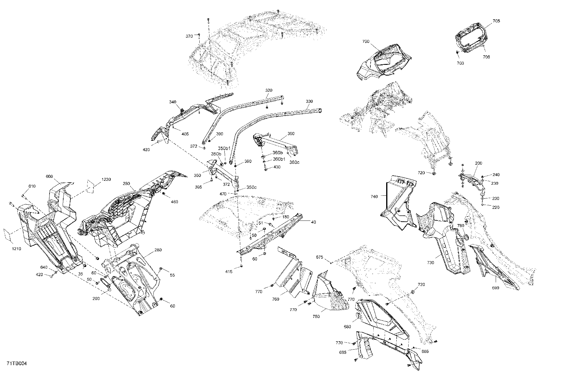 An Image of a Genuine Can-Am Parts Schematic Diagram showing the schematic - BODY - FRONT SECTION