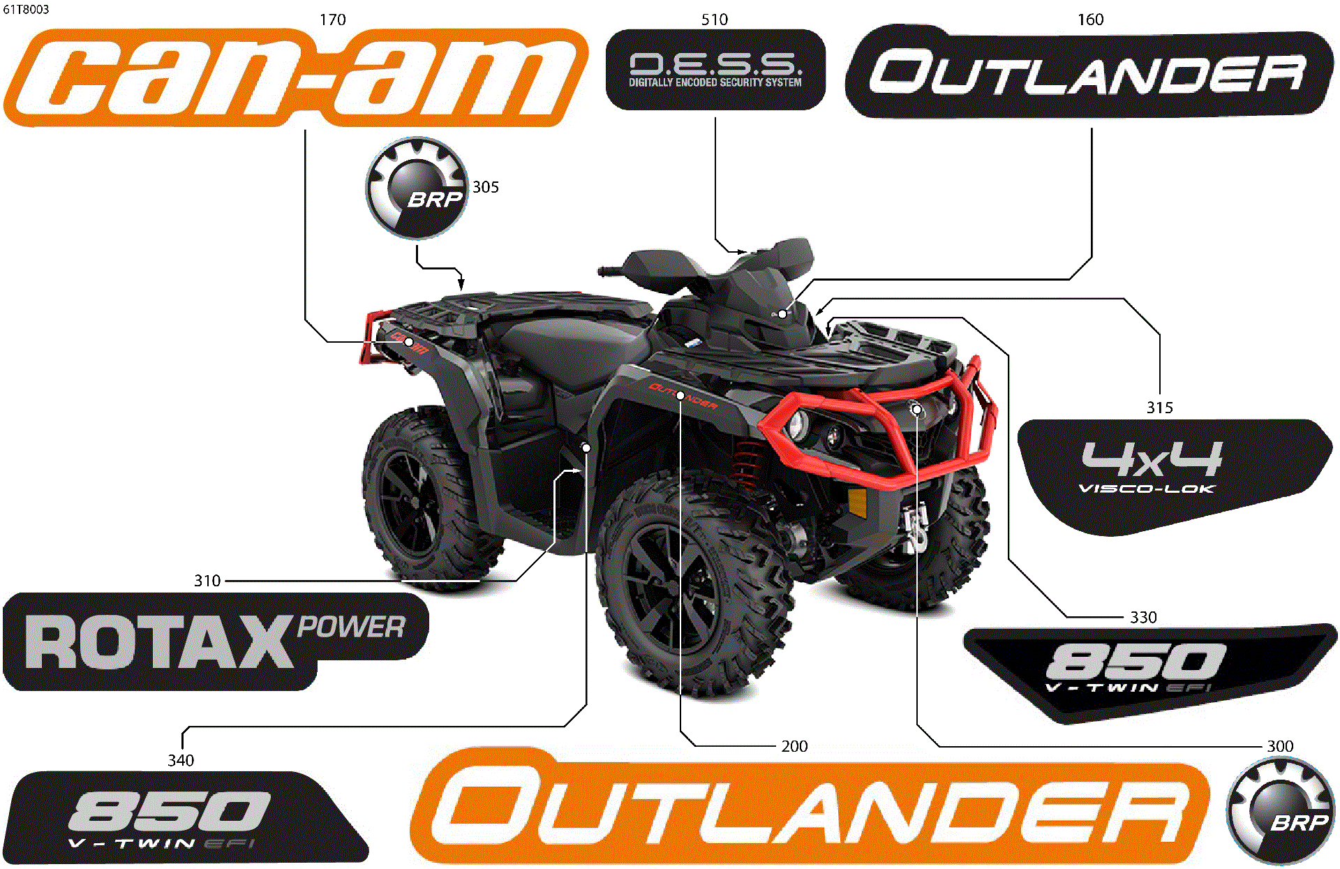 An Image of a Genuine Can-Am Parts Schematic Diagram showing the schematic - BODY - FEATURE DECALS