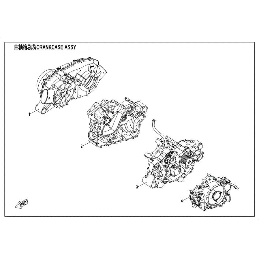 An Image of a genuine CFMOTO Parts Schematic Diagram showing the group - CRANKCASE ASSY - 2019 CFMOTO CFORCE 800 XC
