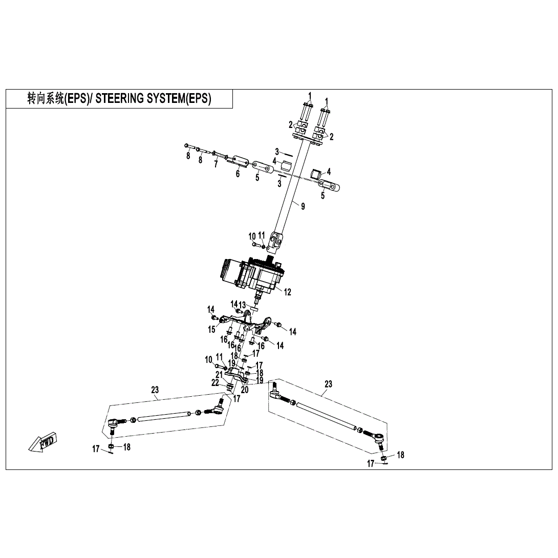 An Image of a genuine CFMOTO Parts Schematic Diagram showing the group - STEERING SYSTEM (EPS) - 2021 CFMOTO CFORCE 800 XC