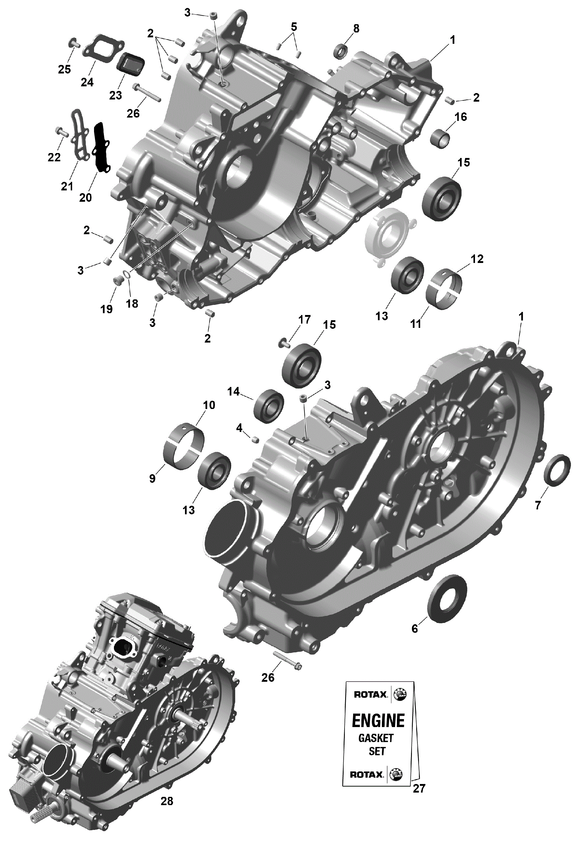 An Image of a Genuine Can-Am Parts Schematic Diagram showing the schematic - ROTAX - CRANKCASE