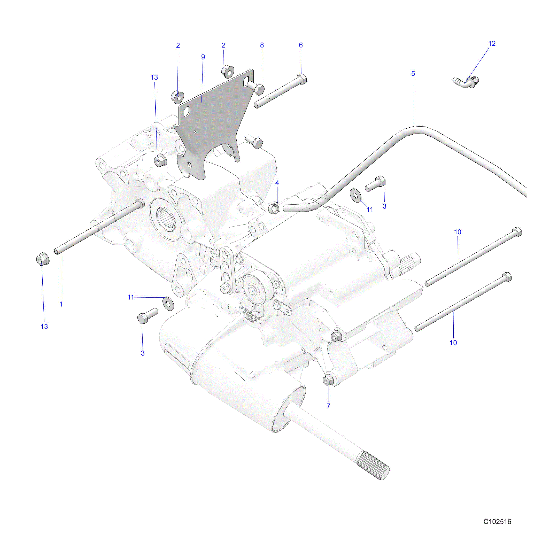 An Image of a Genuine Polaris Parts Schematic Diagram showing the schematic - DRIVE TRAIN: MAIN GEARCASE MOUNTING - 2025 POLARIS SPORTSMAN TOURING 570