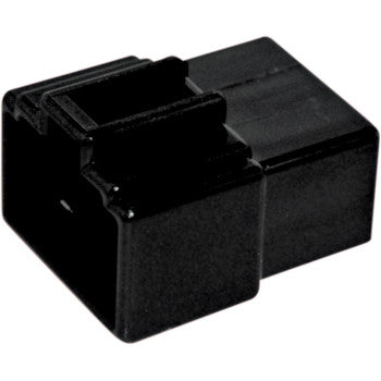 A close-up of the 250 Series Locking Connector 4 Position Male by Namz, featuring a black rectangular plastic housing with connector slots—ideal for custom applications needing a secure, reliable interface. Sold in a 5 pack.