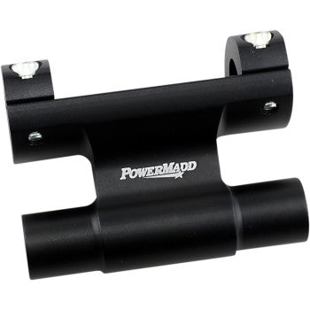 The Powermadd Powerriser 475 Pivoting Handlebar Risers 2-1/4" x 4-3/4" for oversized handlebars feature dual pivot points and are made from solid aluminum for strength and stability when mounting handlebars to your motorcycle.