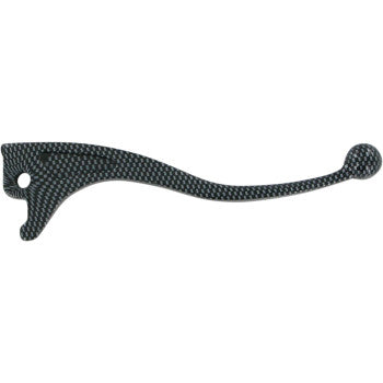 The Brake Lever Carbon Fiber Look by Parts Unlimited features a curved design with a textured, checkered pattern, displayed from the side against a white background.