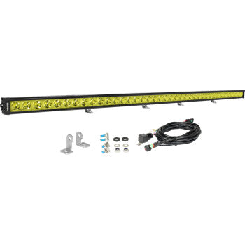51-inch slim black LED light bar with selective yellow lens, mounting brackets, and wiring harness.