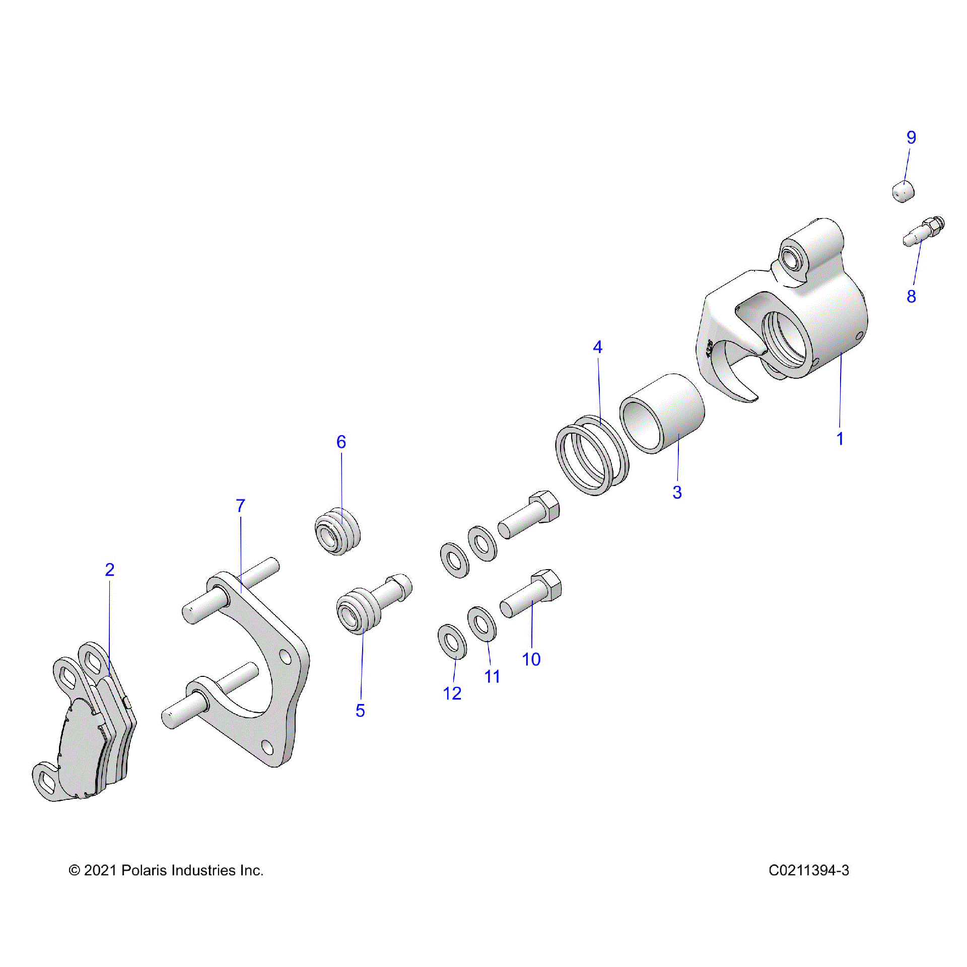 An Image of a Genuine Polaris Parts Schematic Diagram showing the schematic - BRAKES: REAR CALIPER - 2023 POLARIS SPORTSMAN 570 EPS