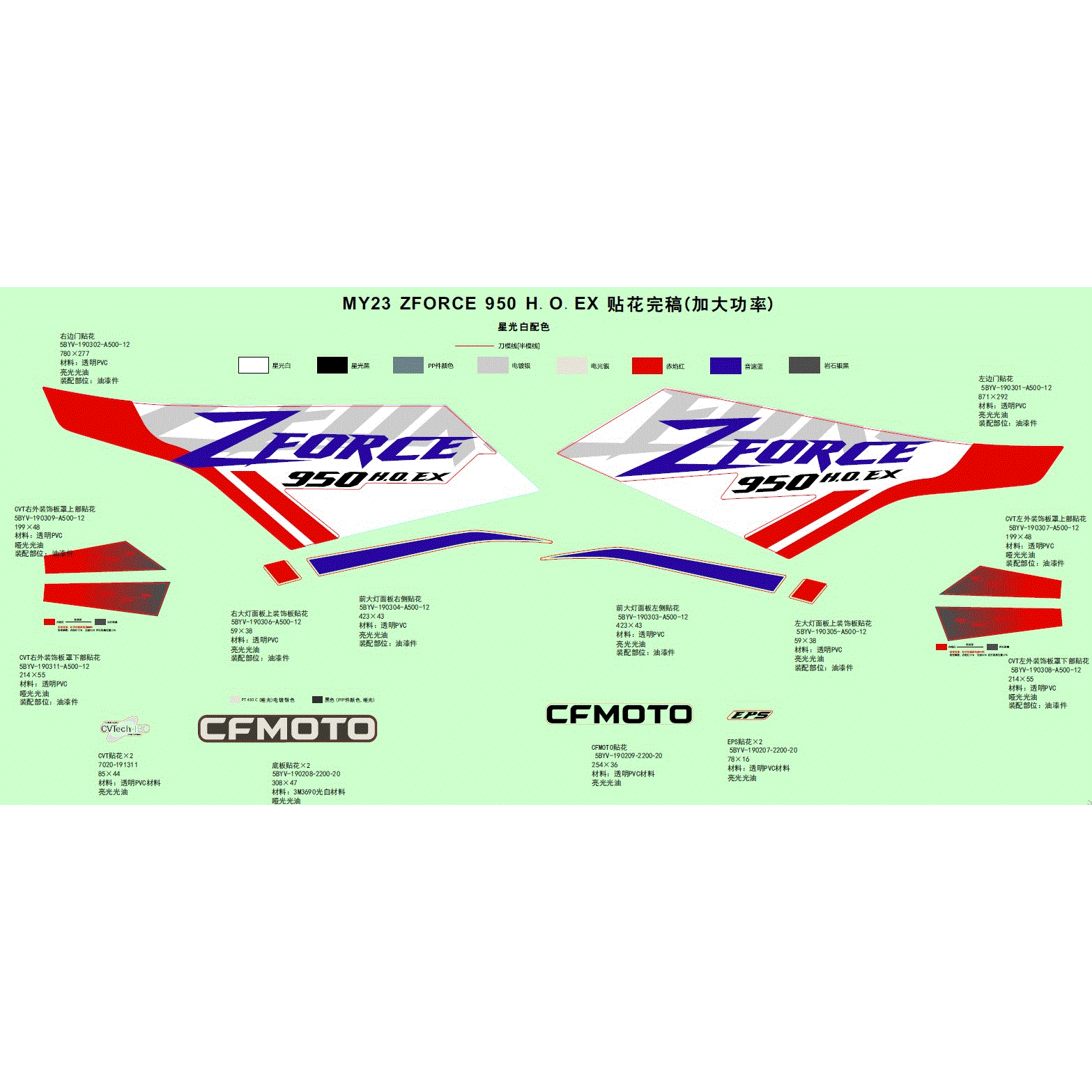 An Image of a Genuine CFMOTO Parts Schematic Diagram showing the schematic - DECAL - 2023 CFMOTO ZFORCE 950 HO EX