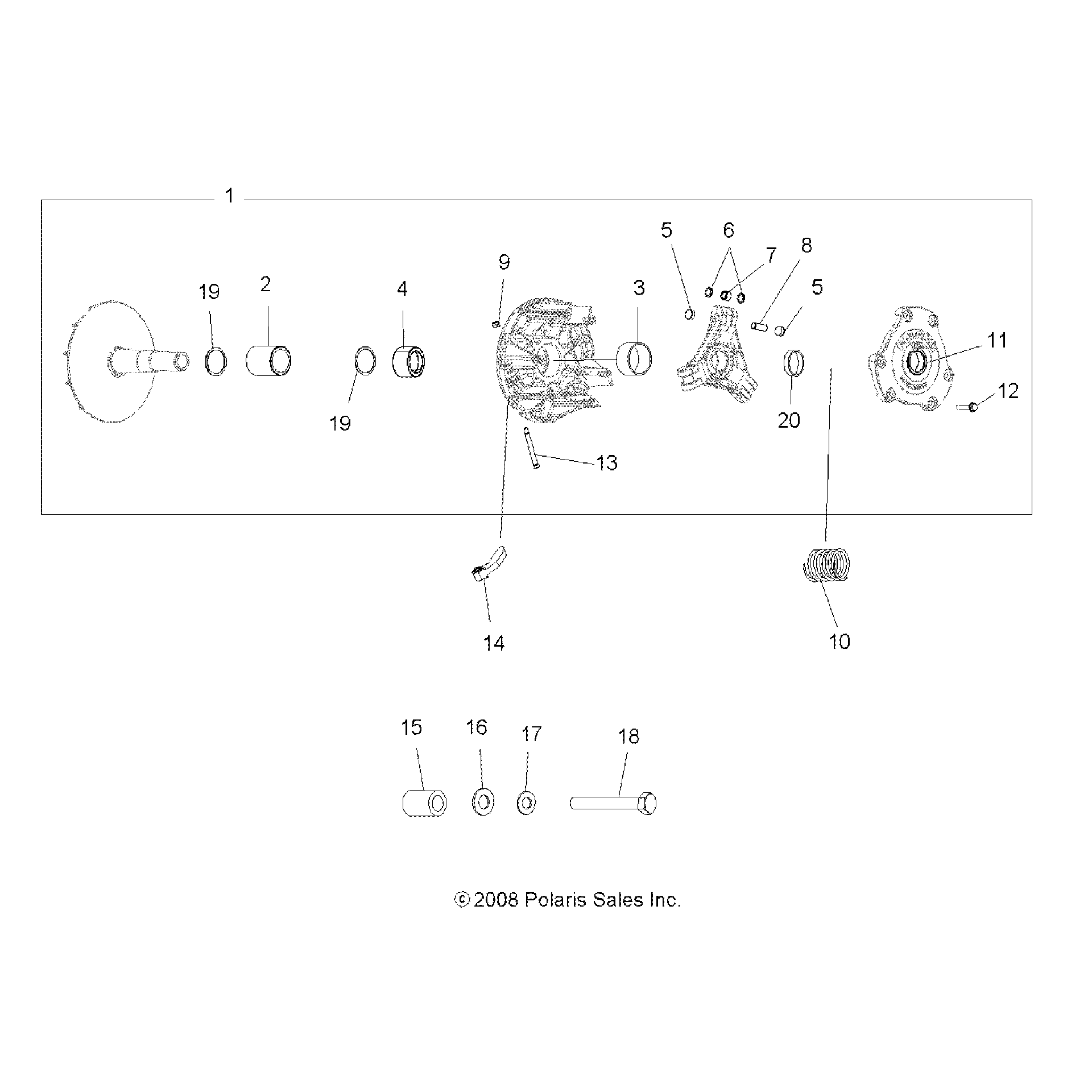 An Image of a Genuine Polaris Parts Schematic Diagram showing the schematic - DRIVE TRAIN: PRIMARY CLUTCH - 2015 POLARIS SCRAMBLER 850