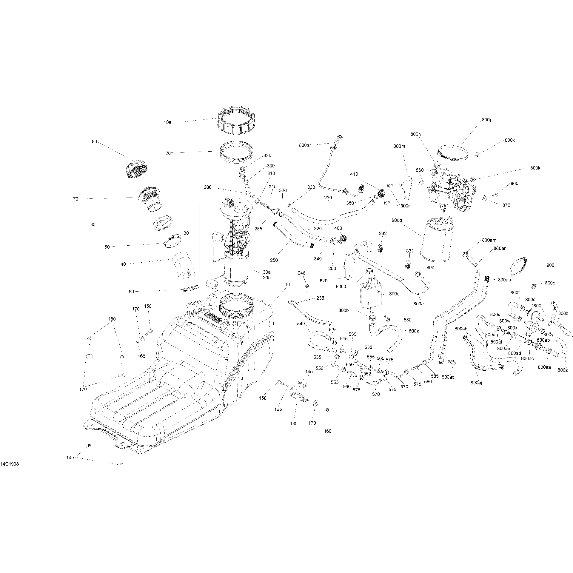 An Image of a Genuine Can-Am Parts Schematic Diagram showing the schematic - FUEL - EVAP