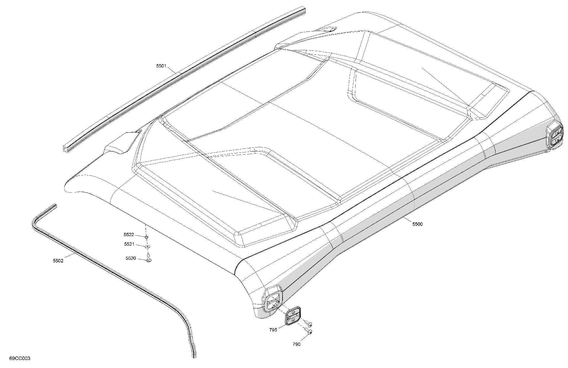 An Image of a Genuine Can-Am Parts Schematic Diagram showing the schematic - BODY - ROOF