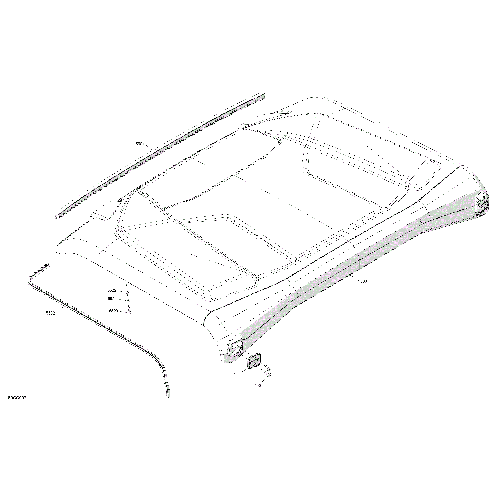 An Image of a Genuine Can-Am Parts Schematic Diagram showing the schematic - BODY - ROOF