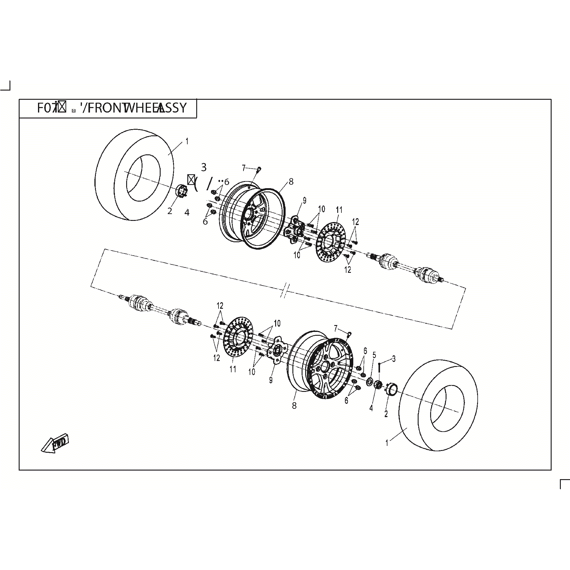 An Image of a Genuine CFMOTO Parts Schematic Diagram showing the schematic - FRONT WHEEL ASSY - 2017 CFMOTO ZFORCE 500