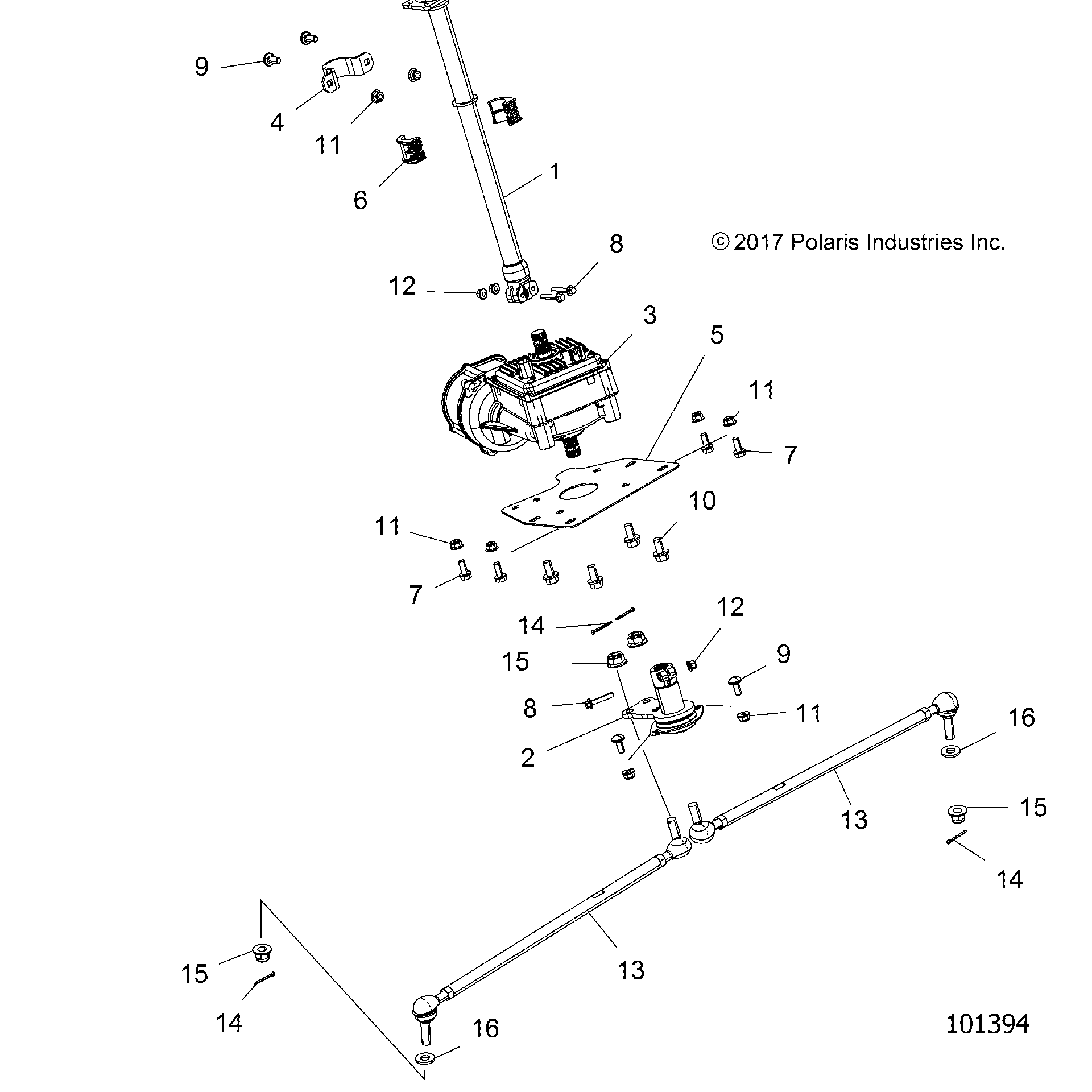 An Image of a Genuine Polaris Parts Schematic Diagram showing the schematic - STEERING: EPS - 2016 POLARIS SPORTSMAN TOURING 570 SP