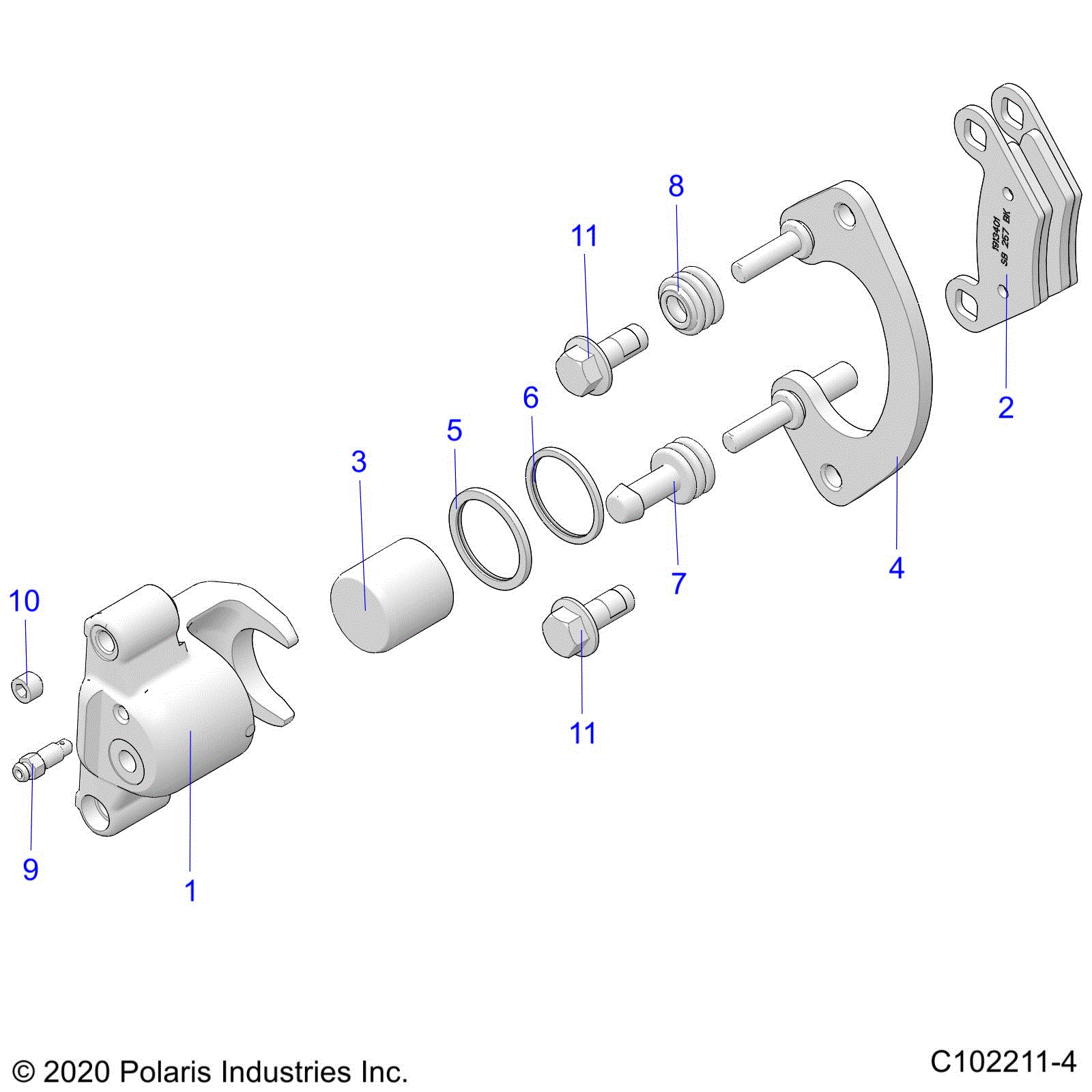 An Image of a Genuine Polaris Parts Schematic Diagram showing the schematic - BRAKES: REAR CALIPER - 2020 POLARIS SPORTSMAN 850 HIGH LIFTER