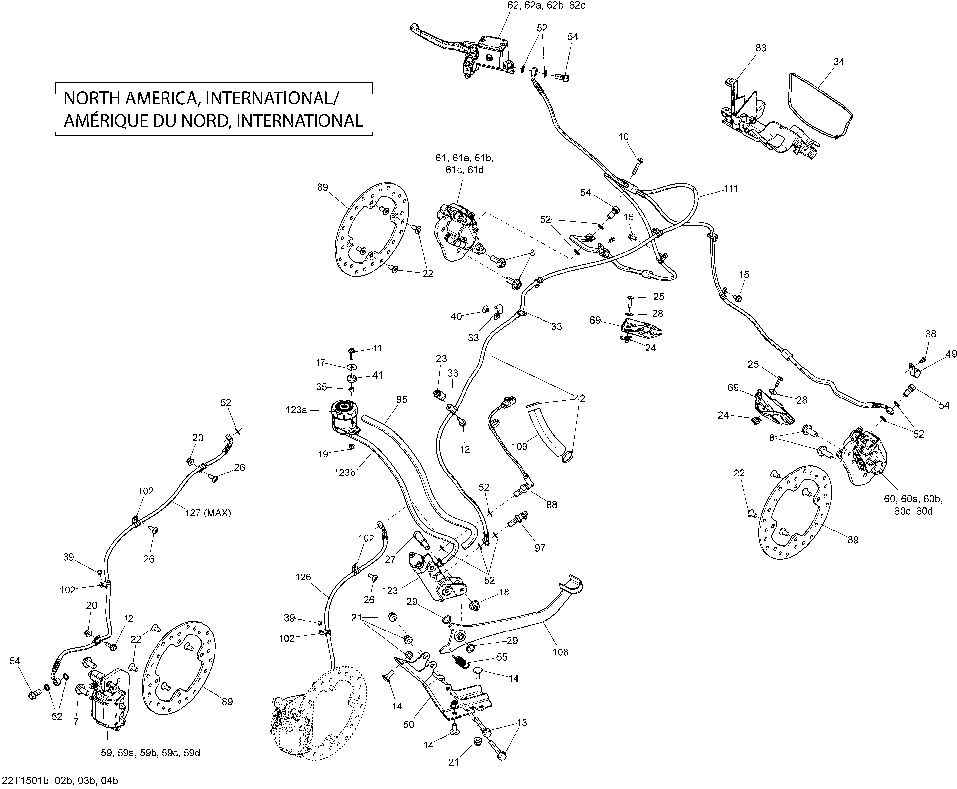 An Image of a Genuine Can-Am Parts Schematic Diagram showing the schematic - BRAKES  _22T1501B