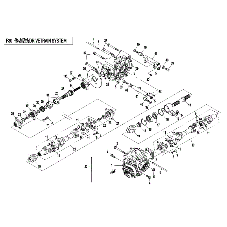 An Image of a Genuine CFMOTO Parts Schematic Diagram showing the schematic - DRIVETRAIN SYSTEM - Early 2018 - 2018 CFMOTO ZFORCE 800 EX