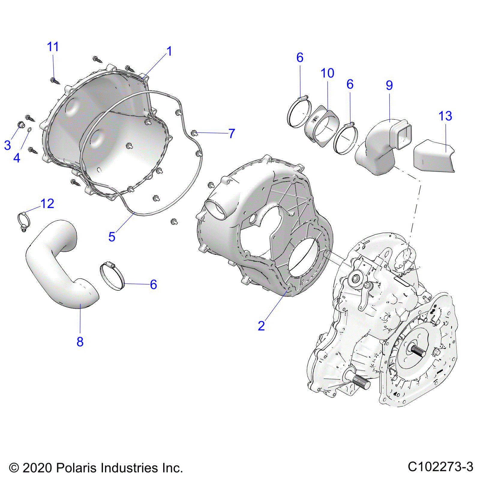 An Image of a Genuine Polaris Parts Schematic Diagram showing the schematic - BODY: CLUTCH COVER - 2026 POLARIS SPORTSMAN TOURING XP 1000