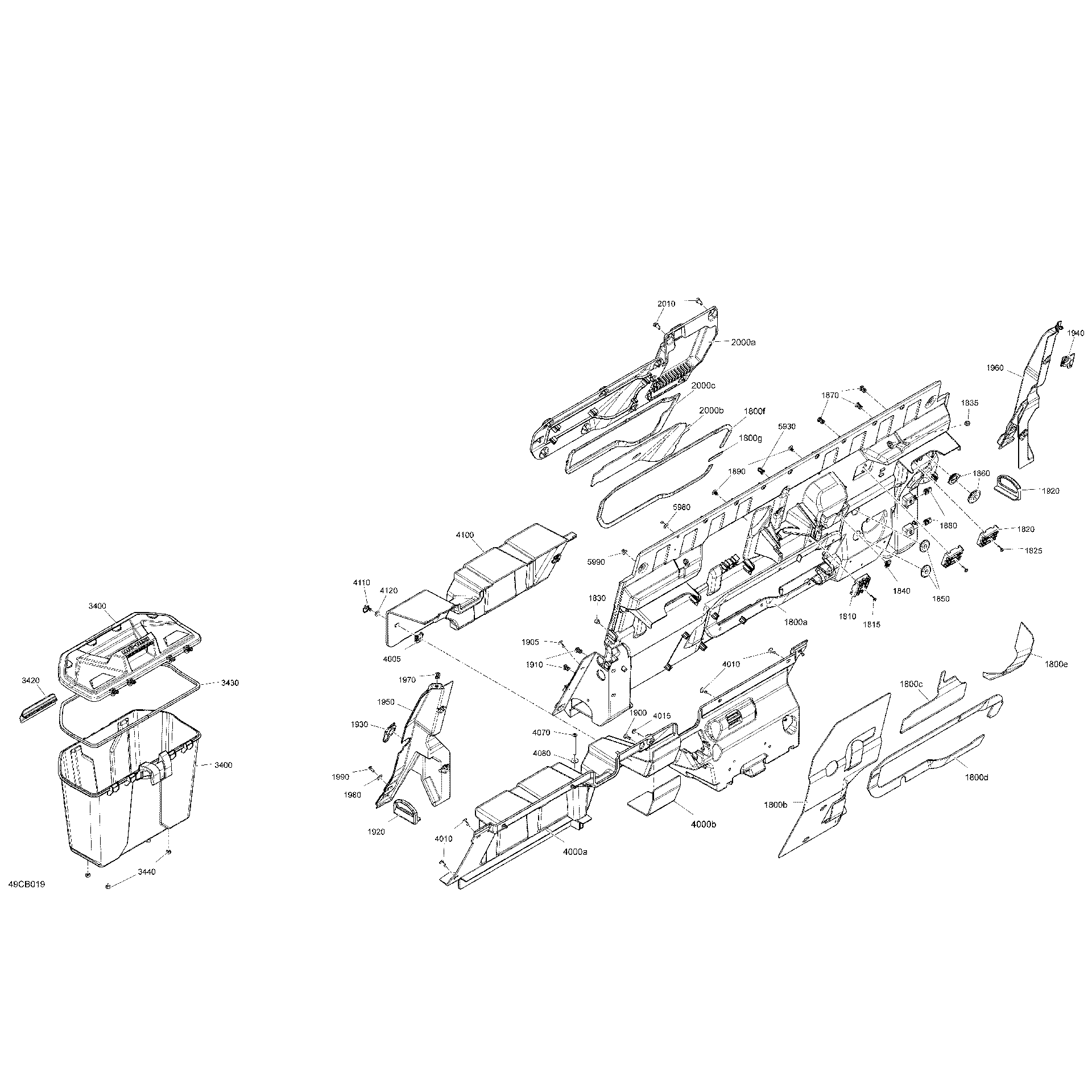 An Image of a Genuine Can-Am Parts Schematic Diagram showing the schematic - CAB INTERIOR - BACK WALL