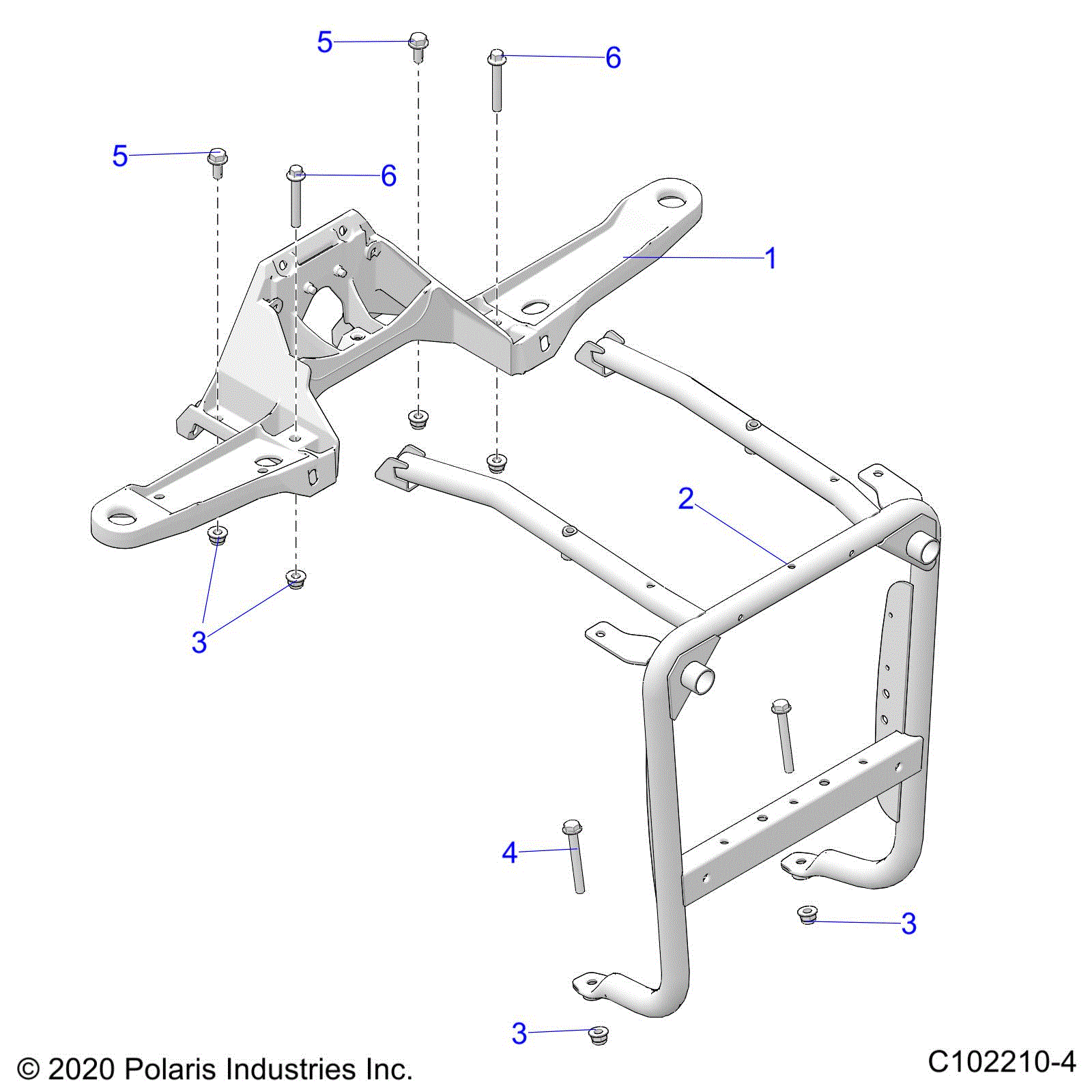 An Image of a Genuine Polaris Parts Schematic Diagram showing the schematic - BODY: FRONT BUMPER SUPPORT - 2022 POLARIS SPORTSMAN 850 HIGH LIFTER
