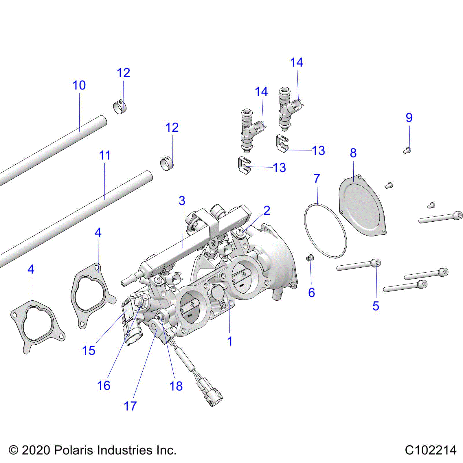 An Image of a Genuine Polaris Parts Schematic Diagram showing the schematic - ENGINE: THROTTLE BODY - 2019 POLARIS SPORTSMAN TOURING XP 1000
