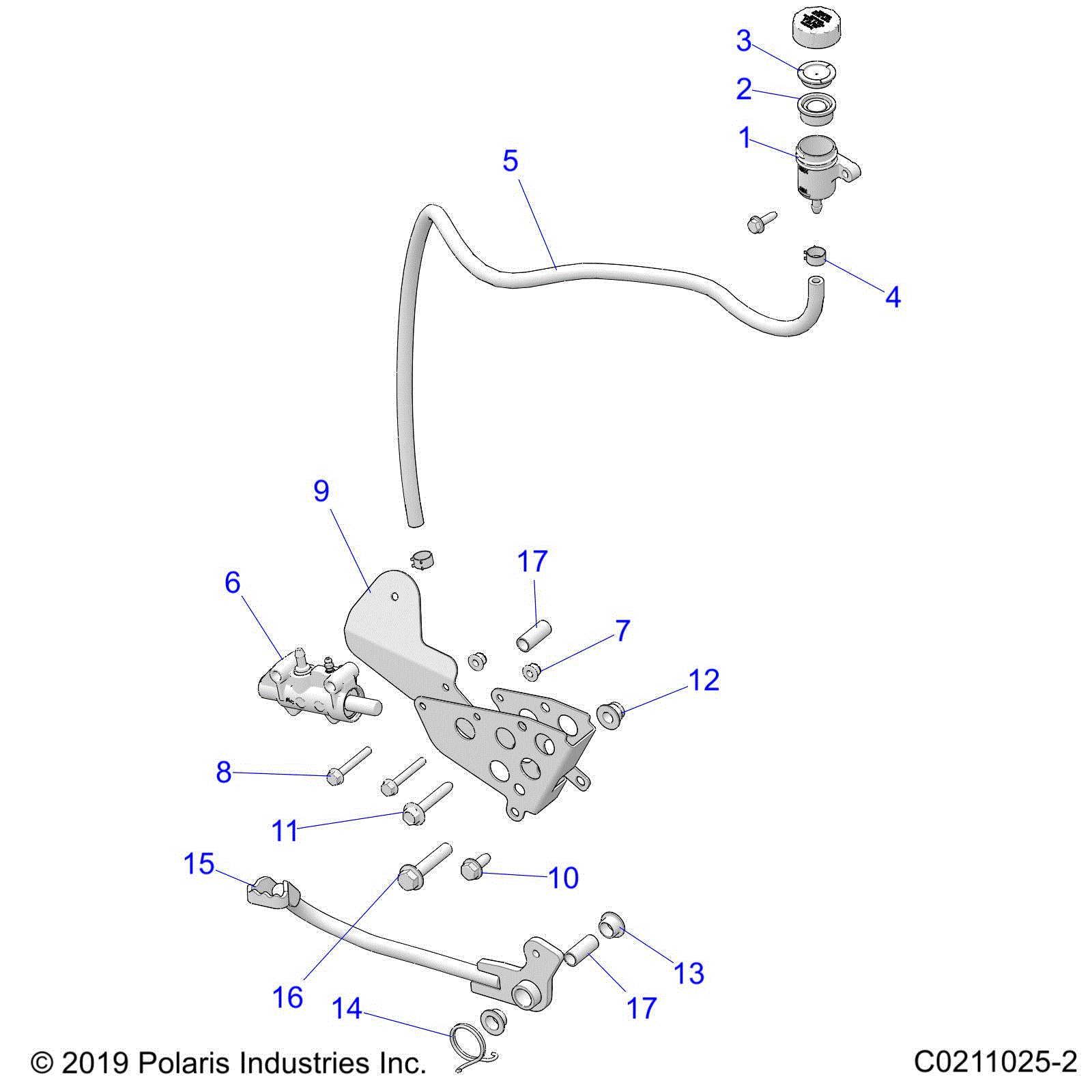An Image of a Genuine Polaris Parts Schematic Diagram showing the schematic - BRAKES: BRAKE PEDAL and MASTER CYLINDER - 2020 POLARIS SCRAMBLER XP 1000 55"