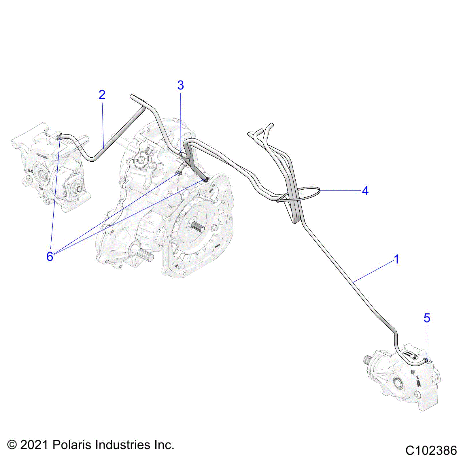 An Image of a Genuine Polaris Parts Schematic Diagram showing the schematic - DRIVE TRAIN: DRIVE SYSTEM VENTING - 2022 POLARIS SPORTSMAN XP 1000 S 55"