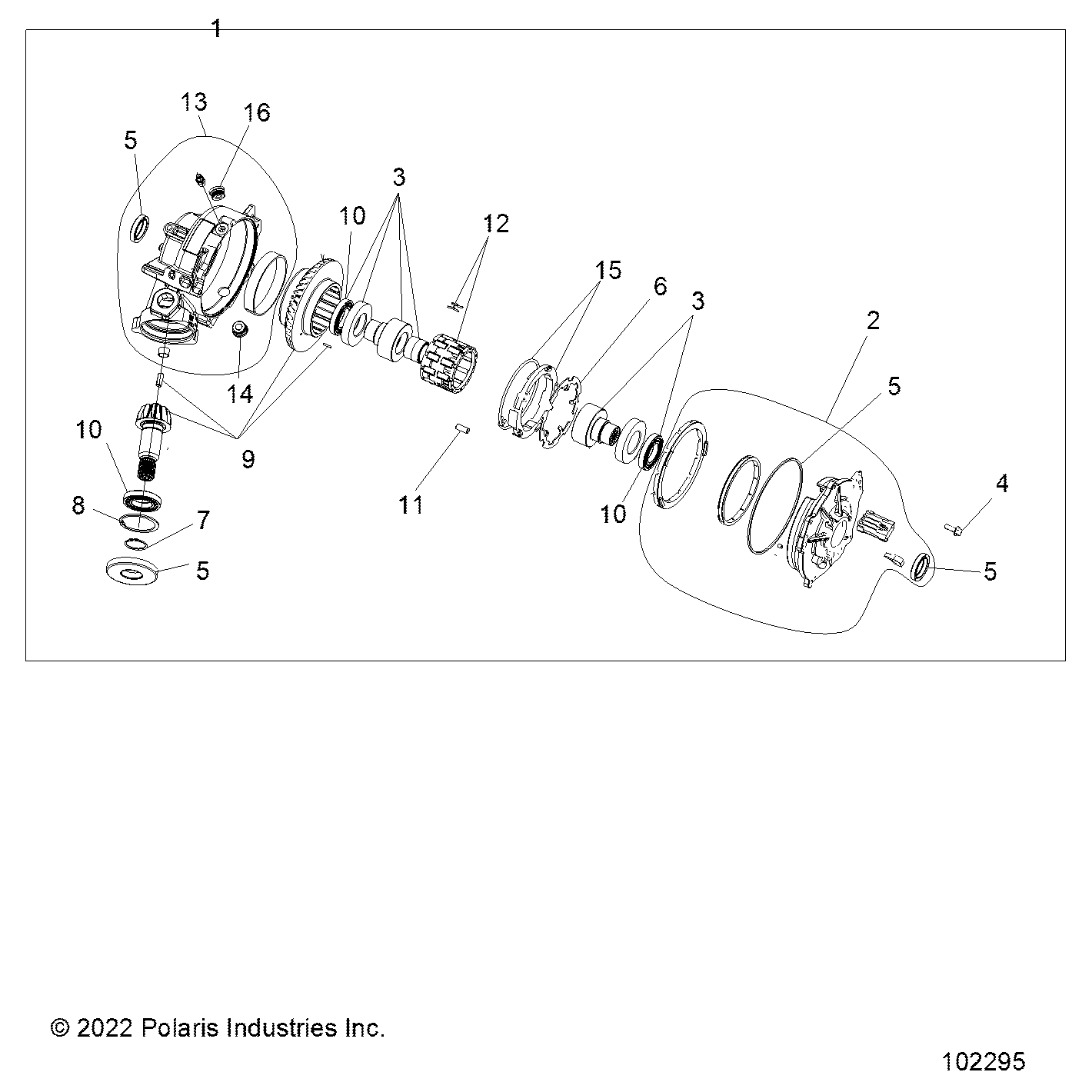An Image of a Genuine Polaris Parts Schematic Diagram showing the schematic - DRIVE TRAIN: FRONT GEARCASE - 2025 POLARIS SPORTSMAN TOURING 570 EPS