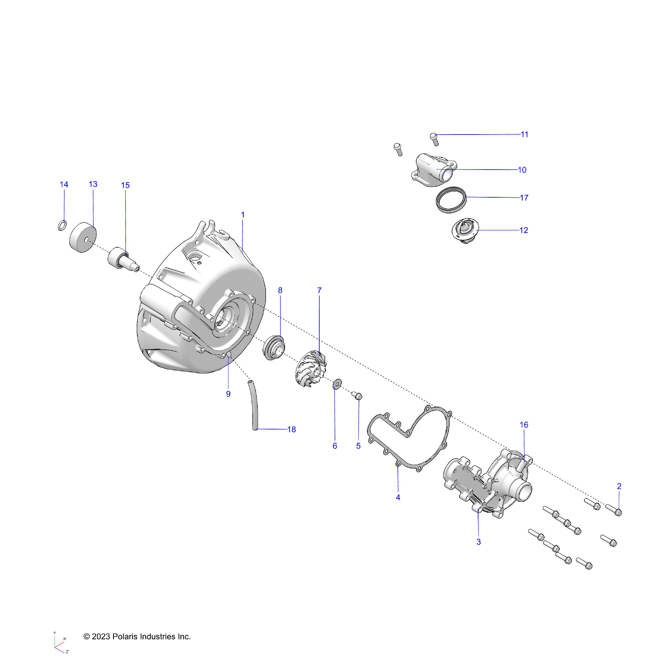 An Image of a Genuine Polaris Parts Schematic Diagram showing the schematic - ENGINE: COOLING SYSTEM and WATER PUMP - 2026 POLARIS SPORTSMAN 850 48"