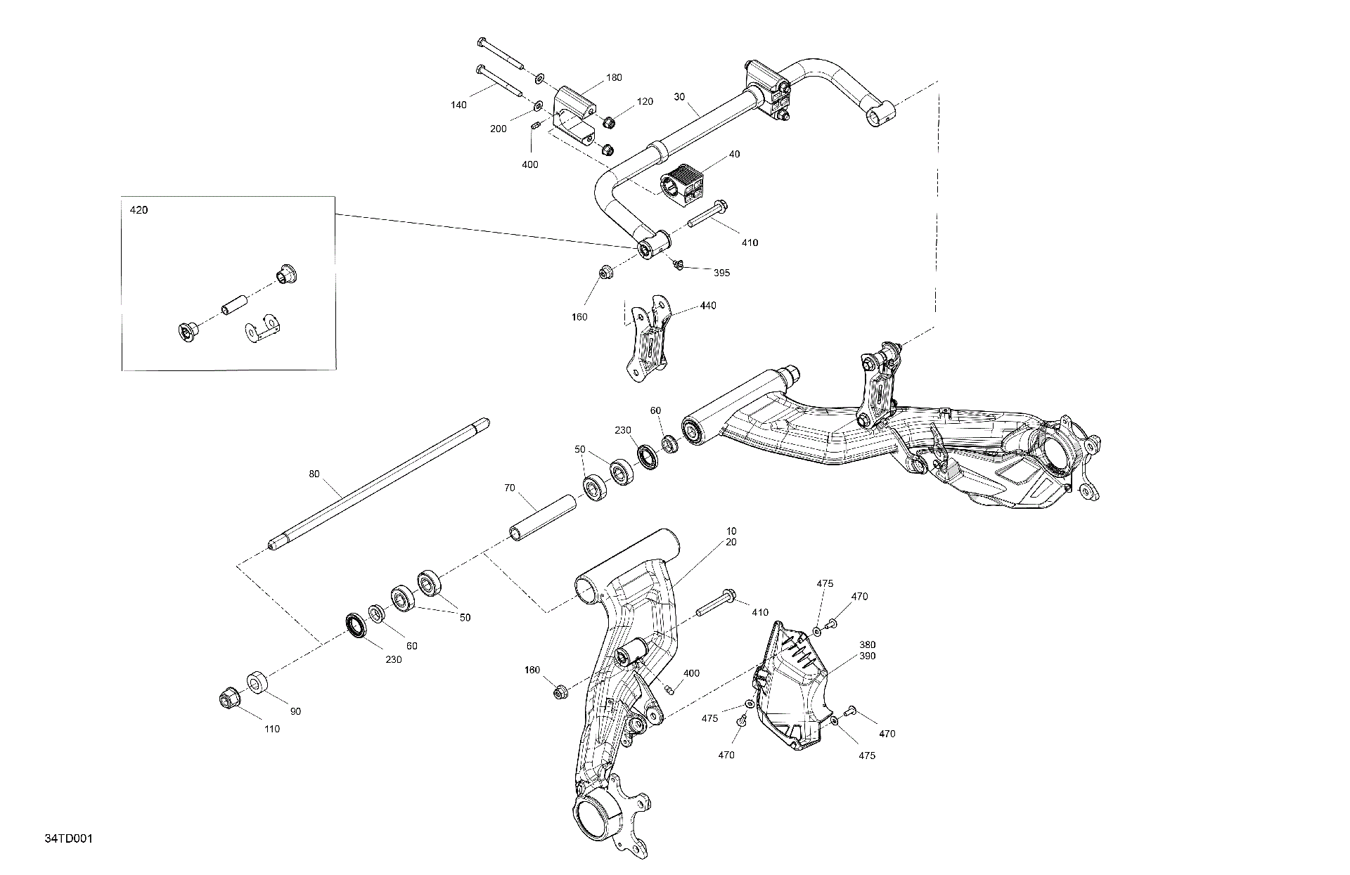 An Image of a Genuine Can-Am Parts Schematic Diagram showing the schematic - SUSPENSION - REAR COMPONENTS
