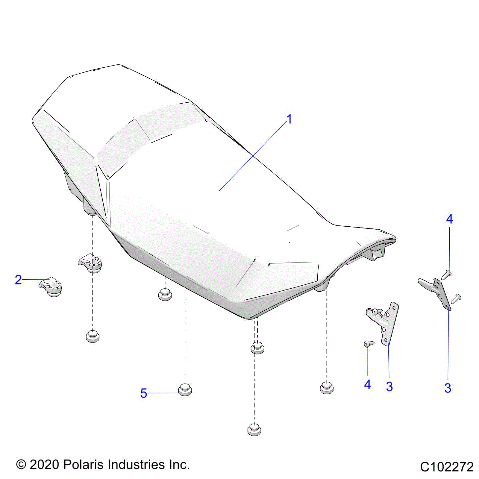 An Image of a Genuine Polaris Parts Schematic Diagram showing the schematic - BODY: SEAT - 2020 POLARIS SCRAMBLER XP 1000 55"