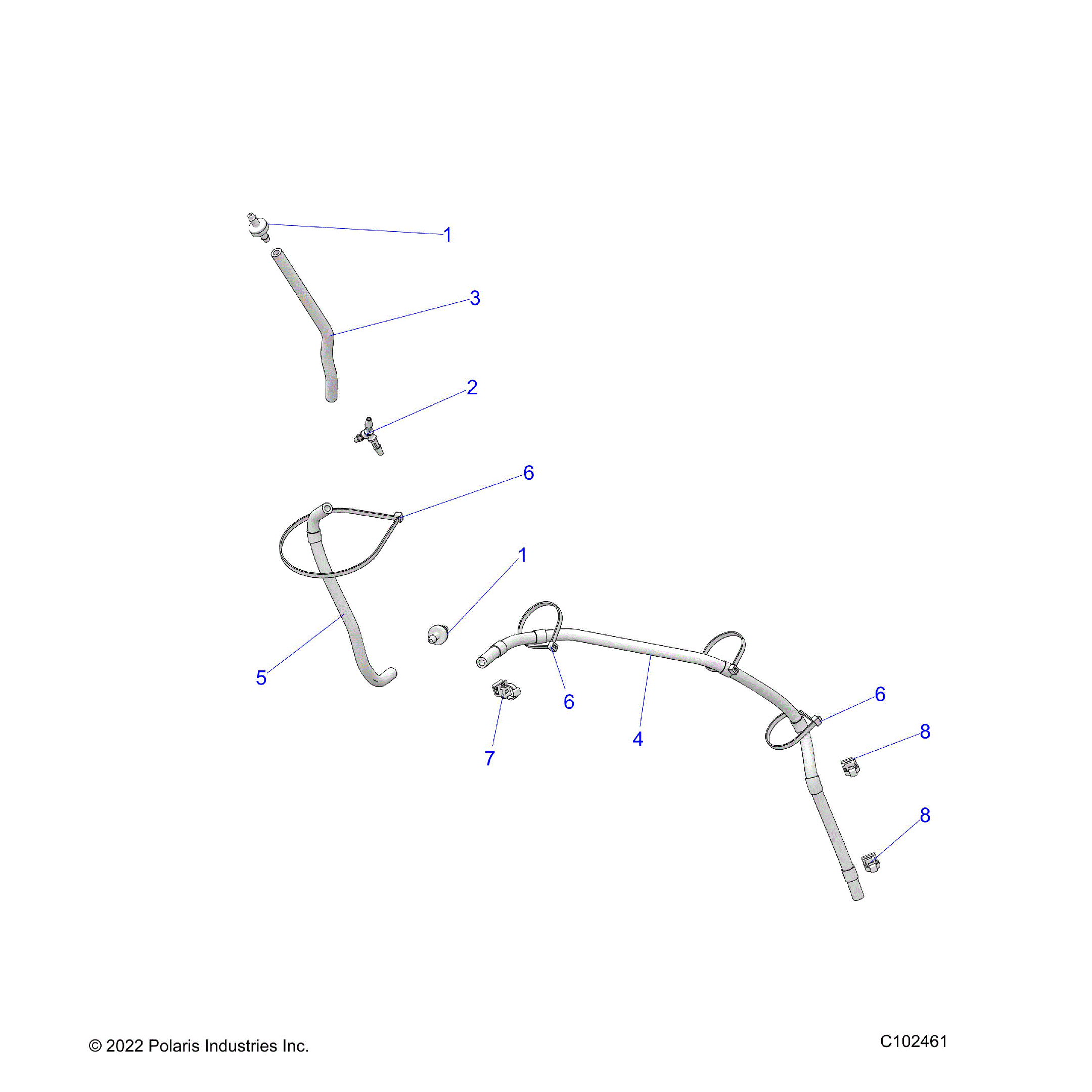 An Image of a Genuine Polaris Parts Schematic Diagram showing the schematic - FUEL SYSTEM: FUEL TANK VENTING - 2024 POLARIS SPORTSMAN XP 1000 HUNTER EDITION