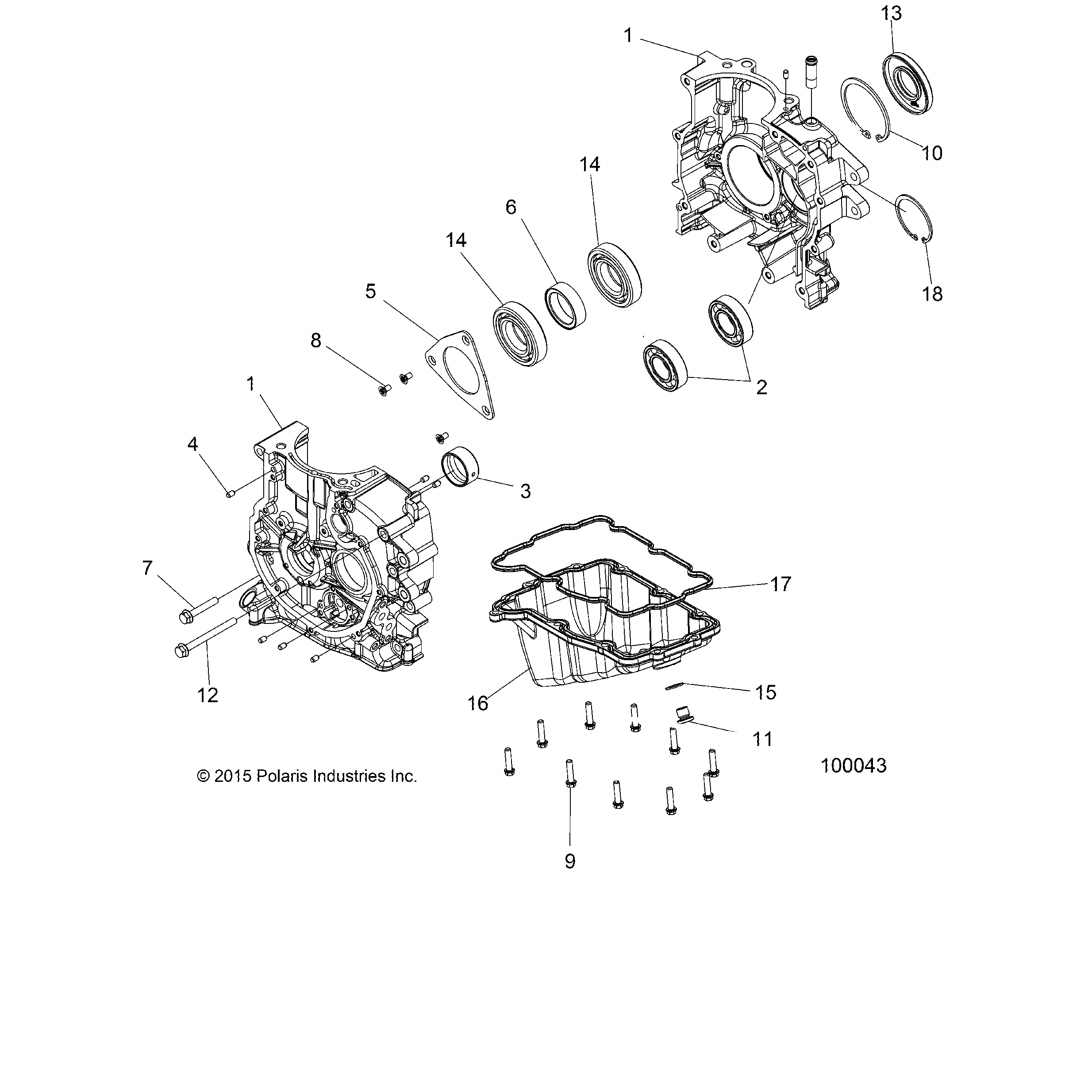An Image of a Genuine Polaris Parts Schematic Diagram showing the schematic - ENGINE: CRANKCASE - 2017 POLARIS SPORTSMAN TOURING 570 EFI/EPS