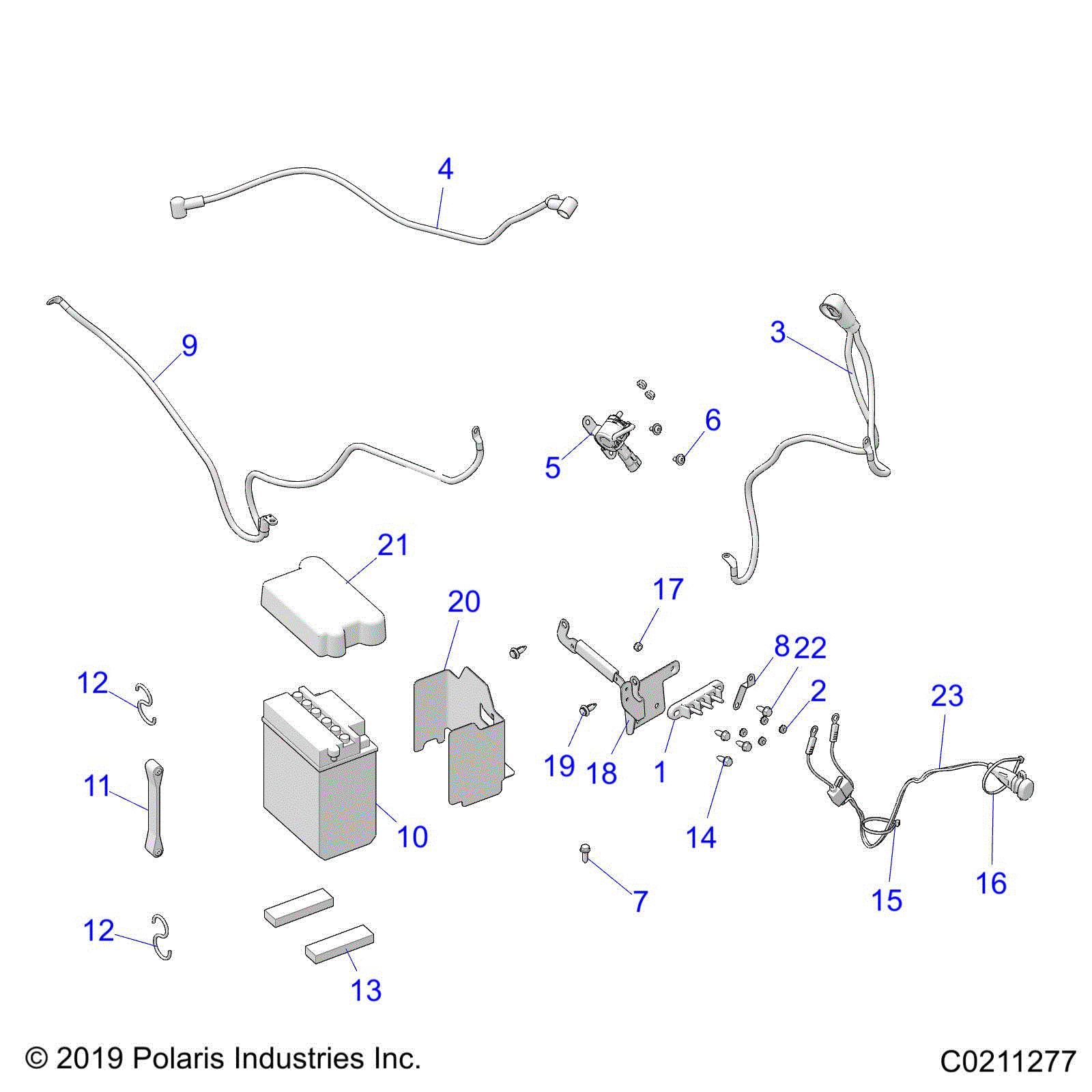 An Image of a Genuine Polaris Parts Schematic Diagram showing the schematic - ELECTRICAL: BATTERY - 2020 POLARIS SPORTSMAN 570 EPS UTILITY