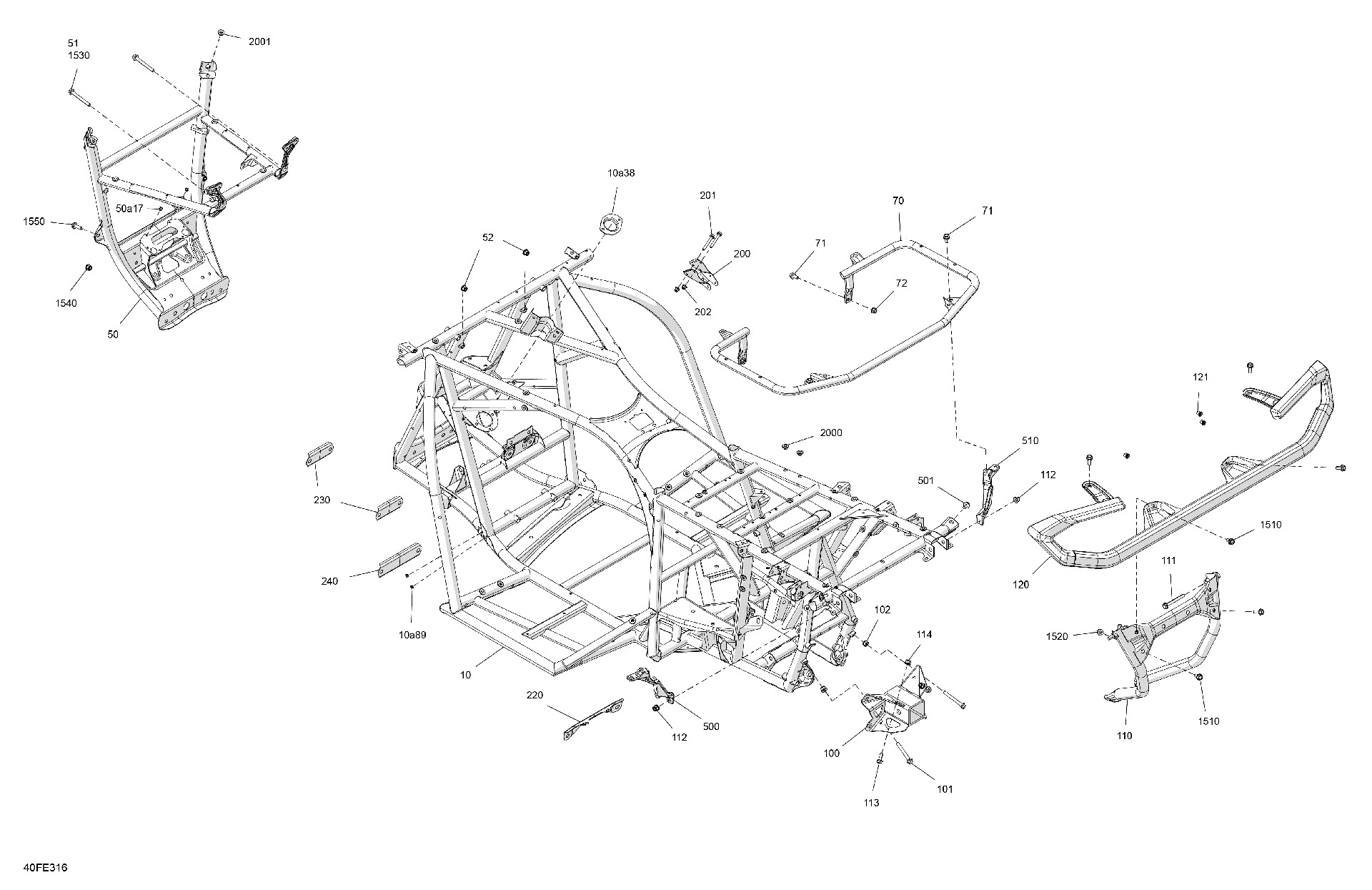 An Image of a Genuine Can-Am Parts Schematic Diagram showing the schematic - FRAME - SYSTEM