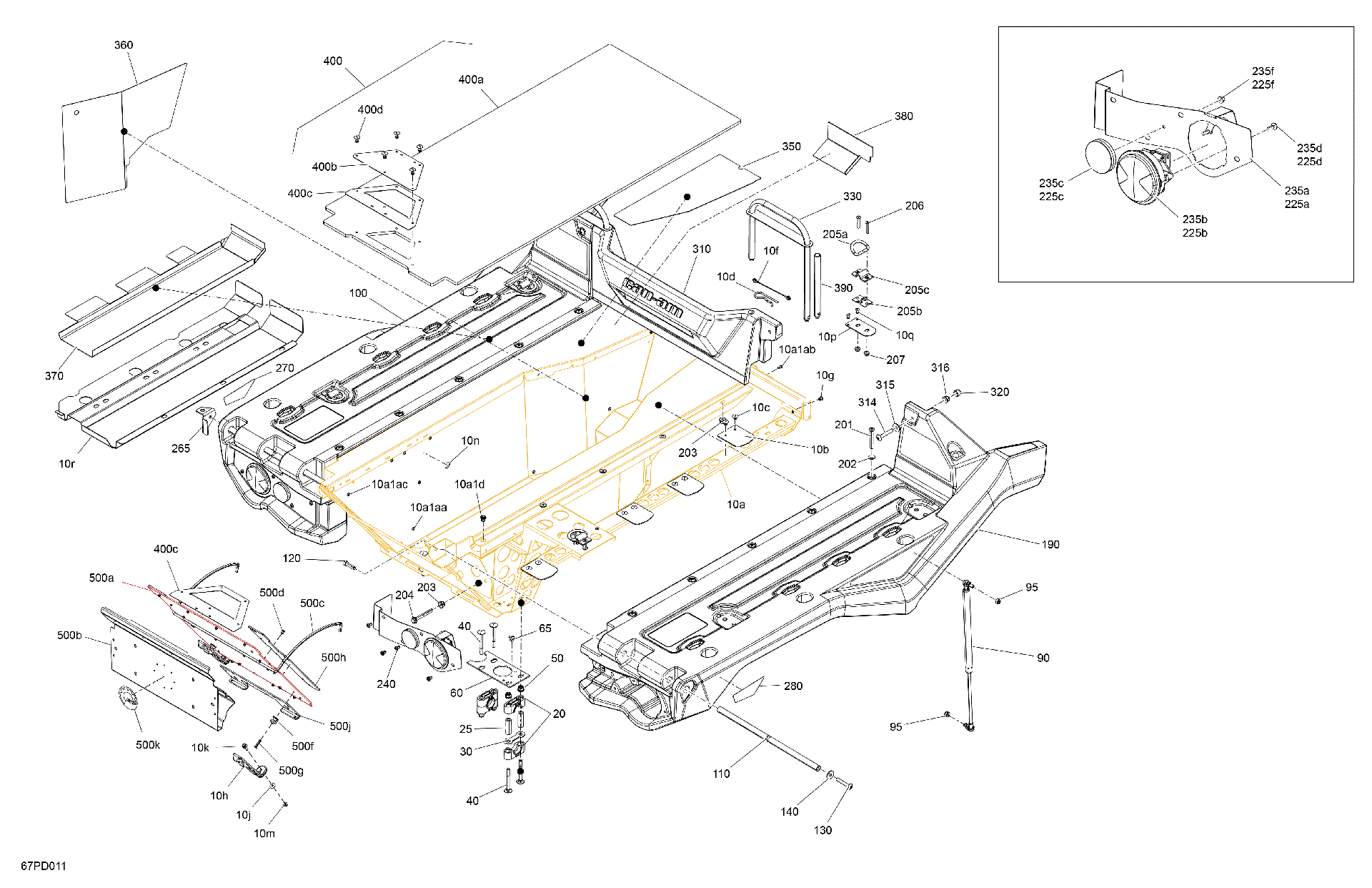 An Image of a Genuine Can-Am Parts Schematic Diagram showing the schematic - BODY - CARGO PLATFORM
