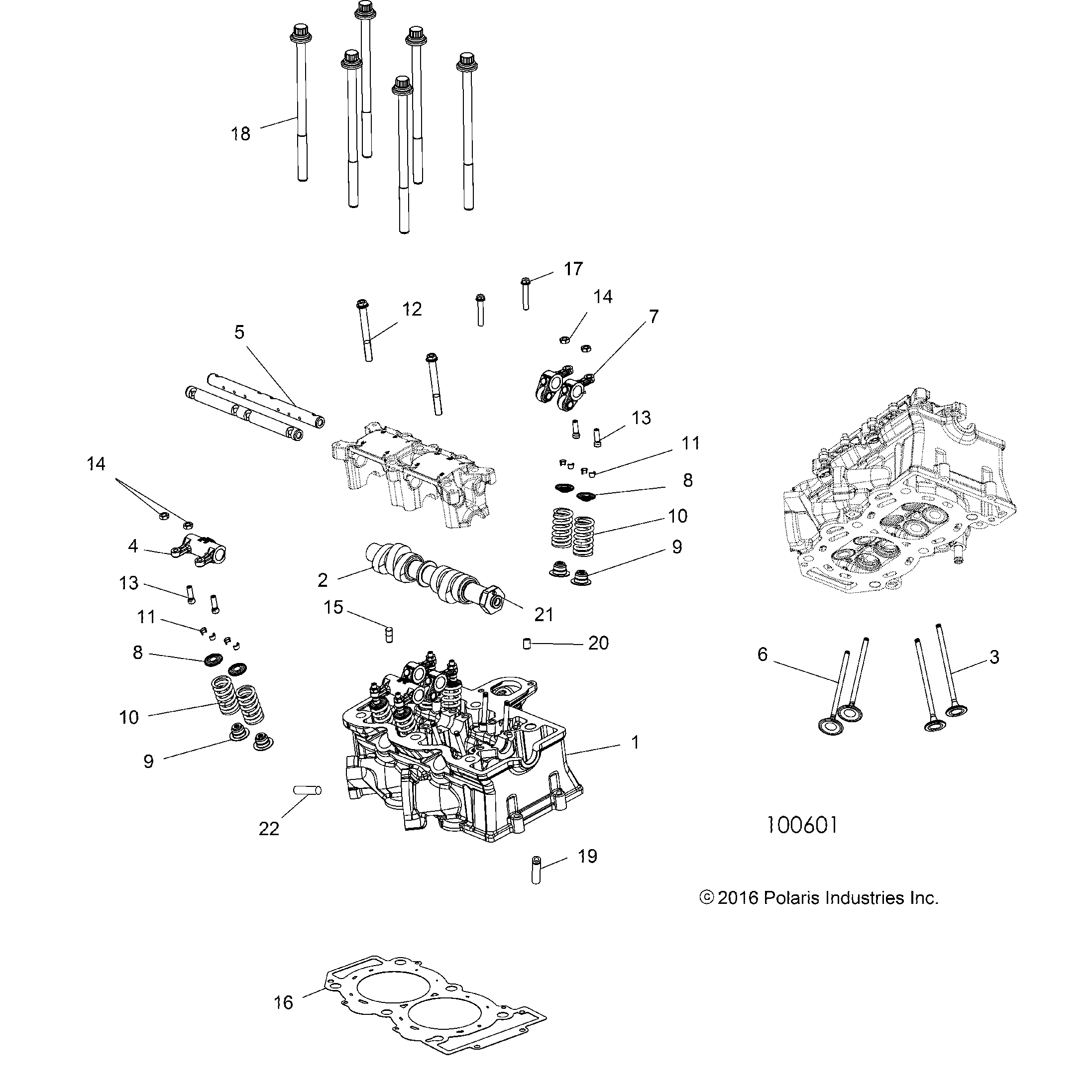 An Image of a Genuine Polaris Parts Schematic Diagram showing the schematic - ENGINE: CYLINDER HEAD CAM and VALVES - 2017 POLARIS SPORTSMAN 850 HIGH LIFTER
