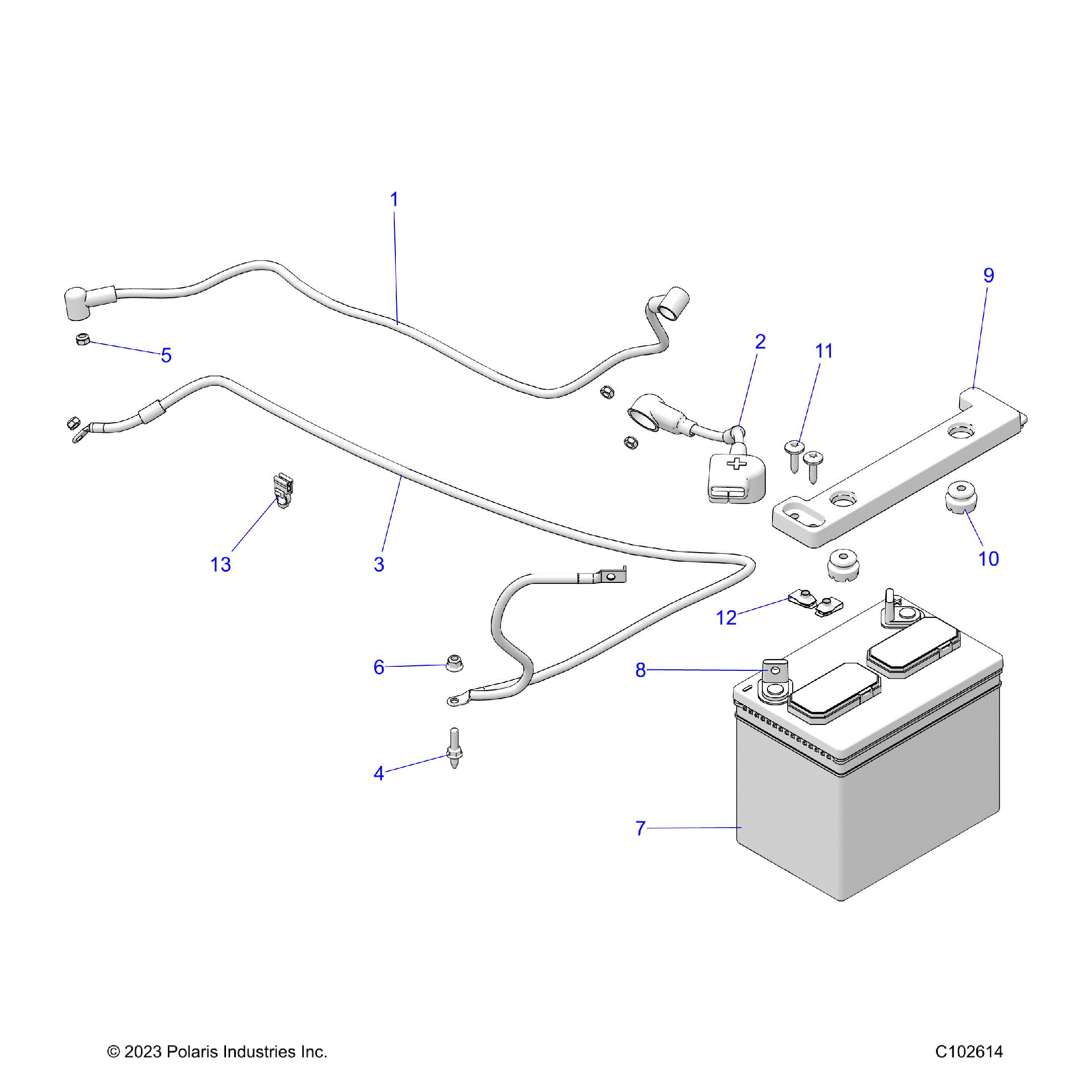 An Image of a Genuine Polaris Parts Schematic Diagram showing the schematic - ELECTRICAL: BATTERY - 2025 POLARIS SPORTSMAN TOURING 570 ULTIMATE