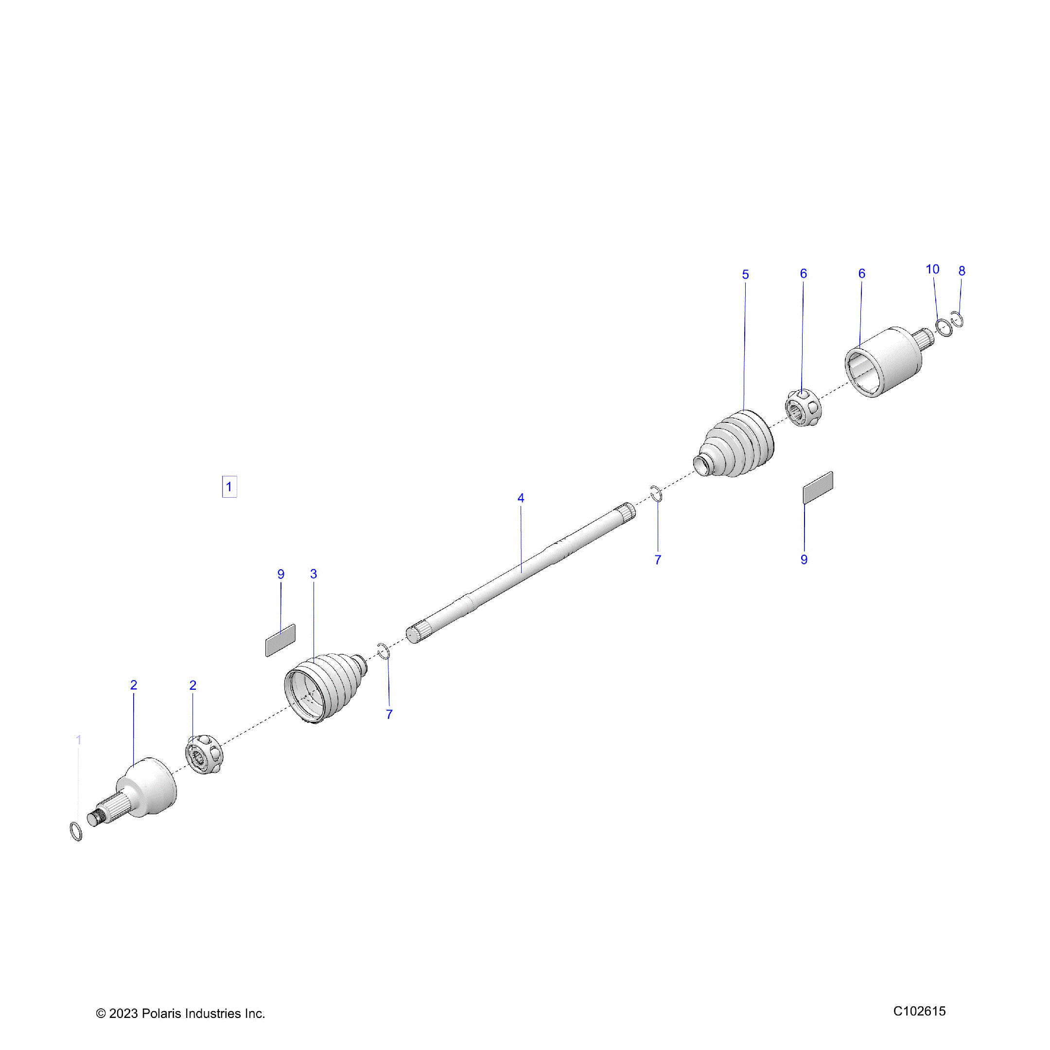An Image of a Genuine Polaris Parts Schematic Diagram showing the schematic - DRIVE TRAIN: DRIVE SHAFT FRONT - 2024 POLARIS SPORTSMAN TOURING XP 1000 TRAIL